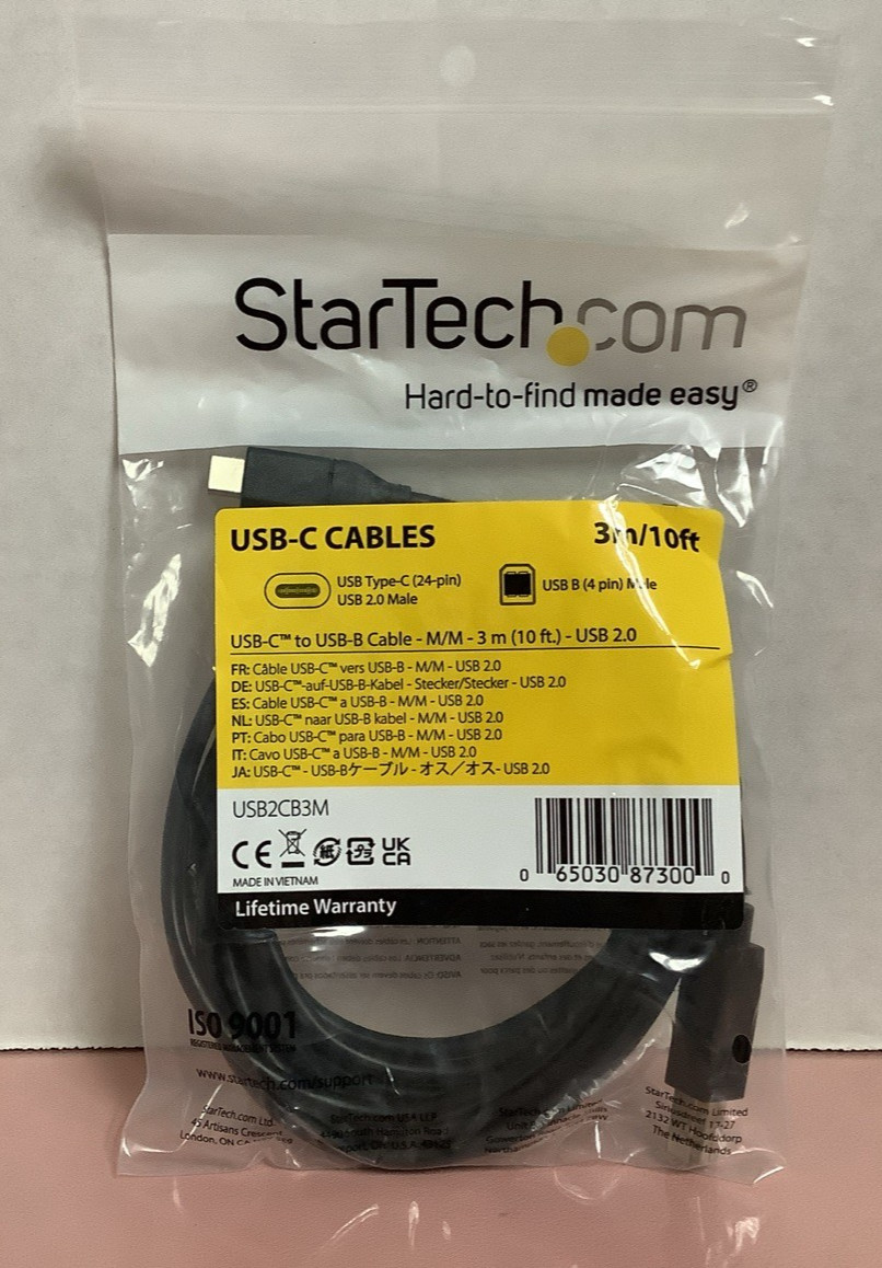 StarTech USB-C to USB-B Cable – M/M – 10 ft. – USB 2.0 – USB2CB3M