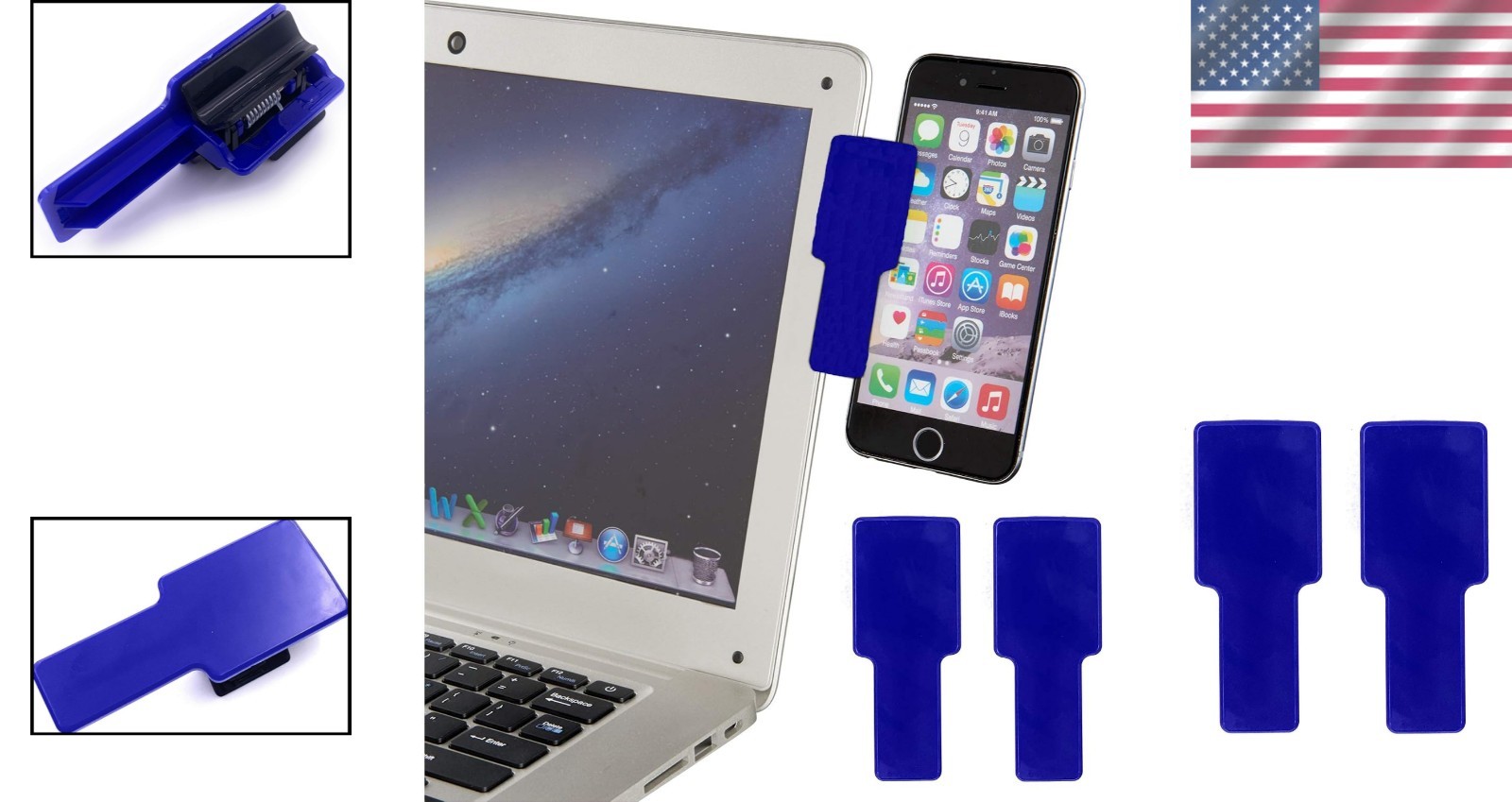 Phone Tablet to Laptop Clip Duo Screens Mount for Laptop Monitor Blue 2 Pack