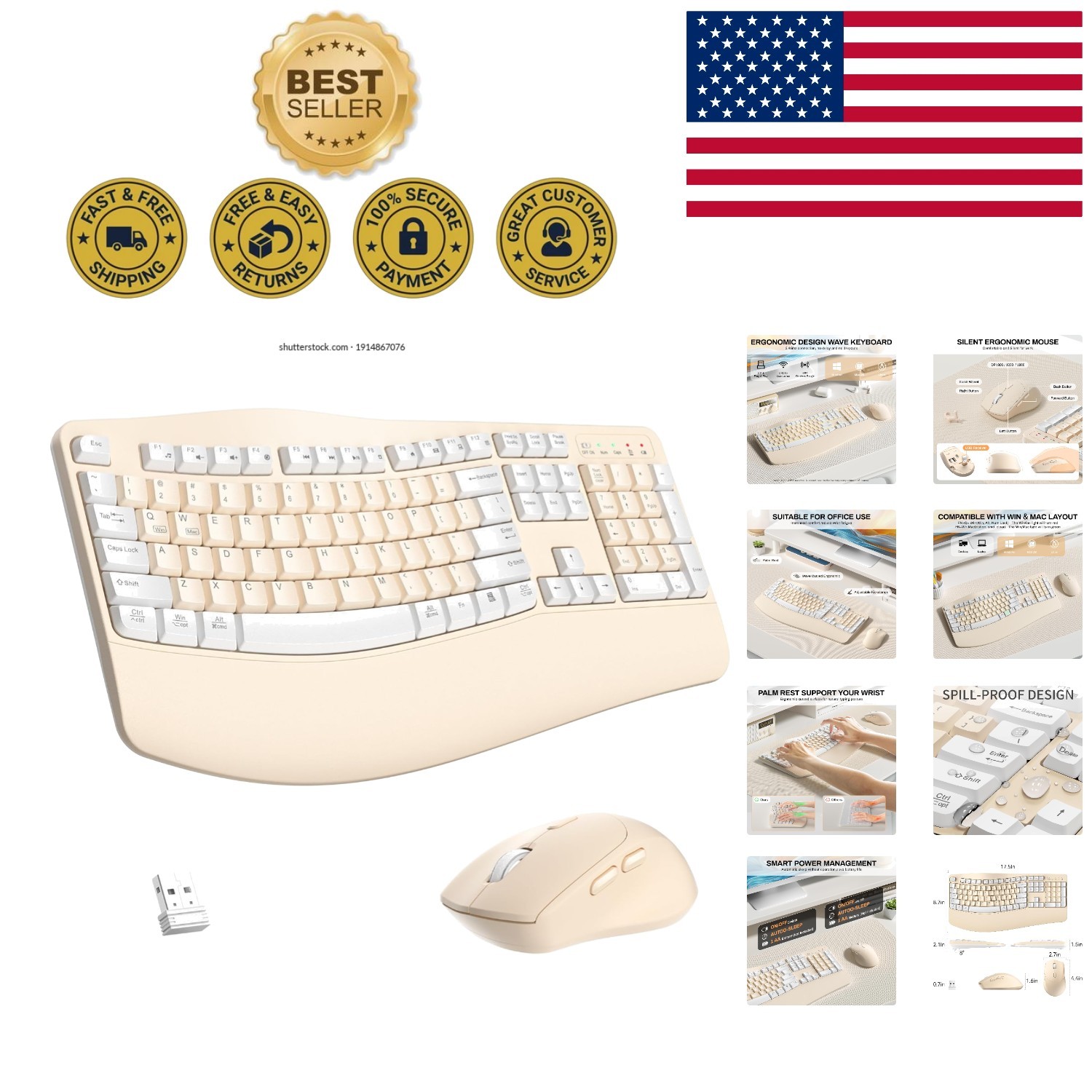 Wave Keys Ergonomic Wireless Keyboard and Adjustable Mouse for Ultimate Comfort