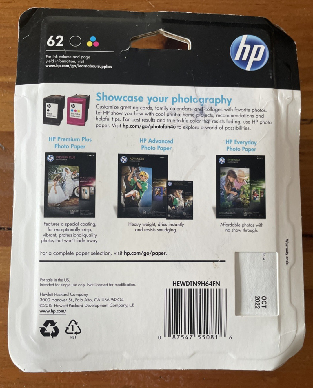HP 62 Black Tri-Color Ink Cartridge N9H64FN C2P04AN C2P06AN Exp 2022 Retail Box