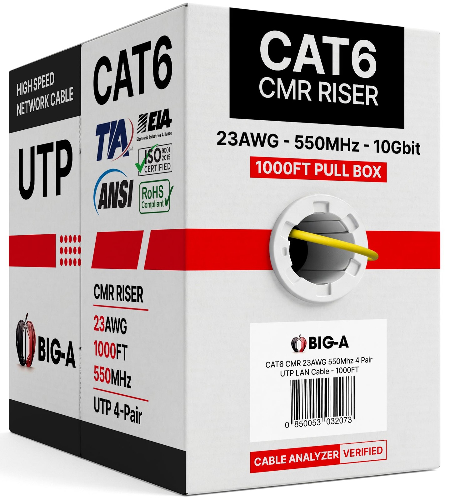 Big-A Cat 6 Ethernet Cable 1000ft Yellow, Cat6 Bulk Cable, 1000FT, Yellow