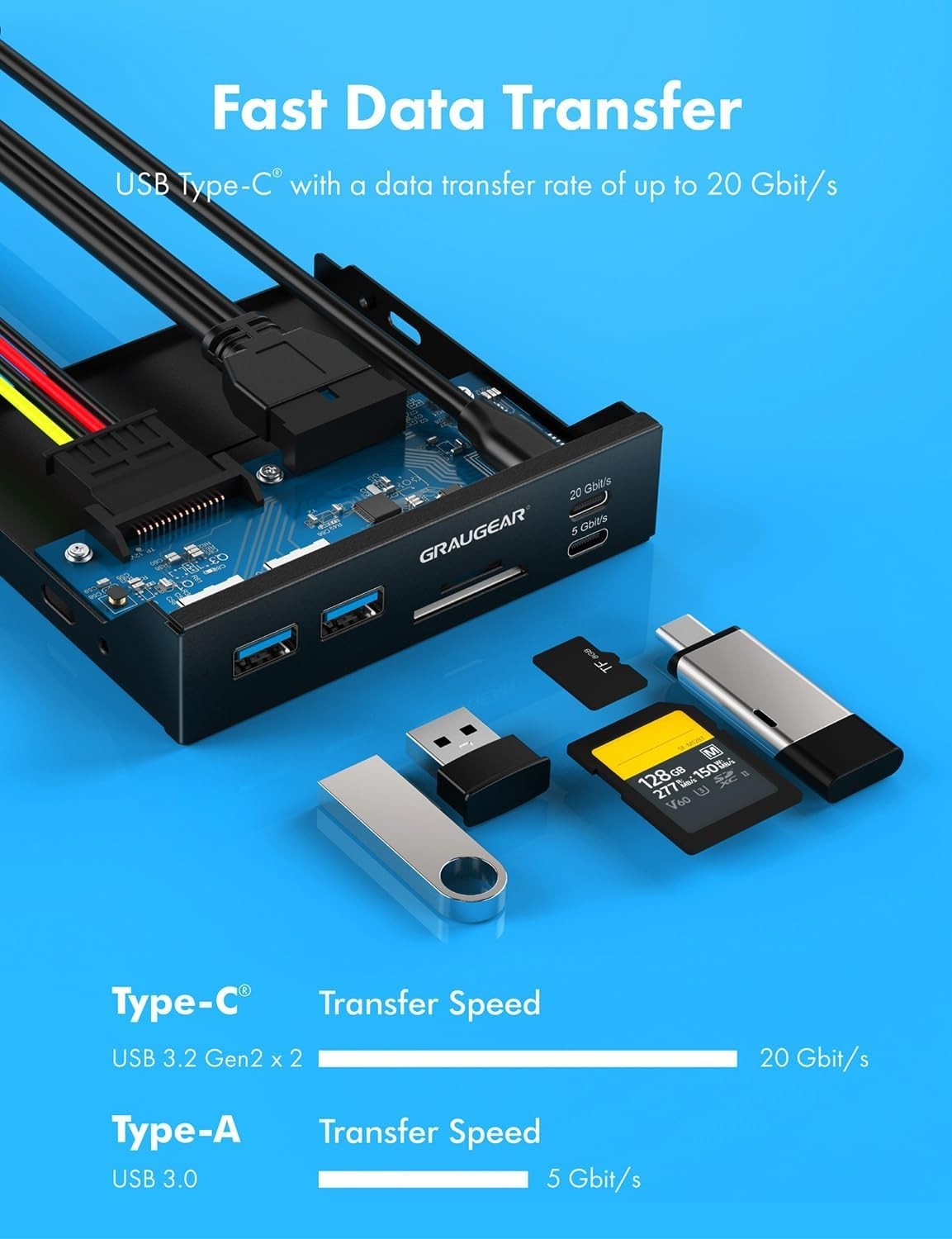 Multi-Functional 3.5 Inch USB C Front Panel Hub for Enhanced PC Connectivity/-