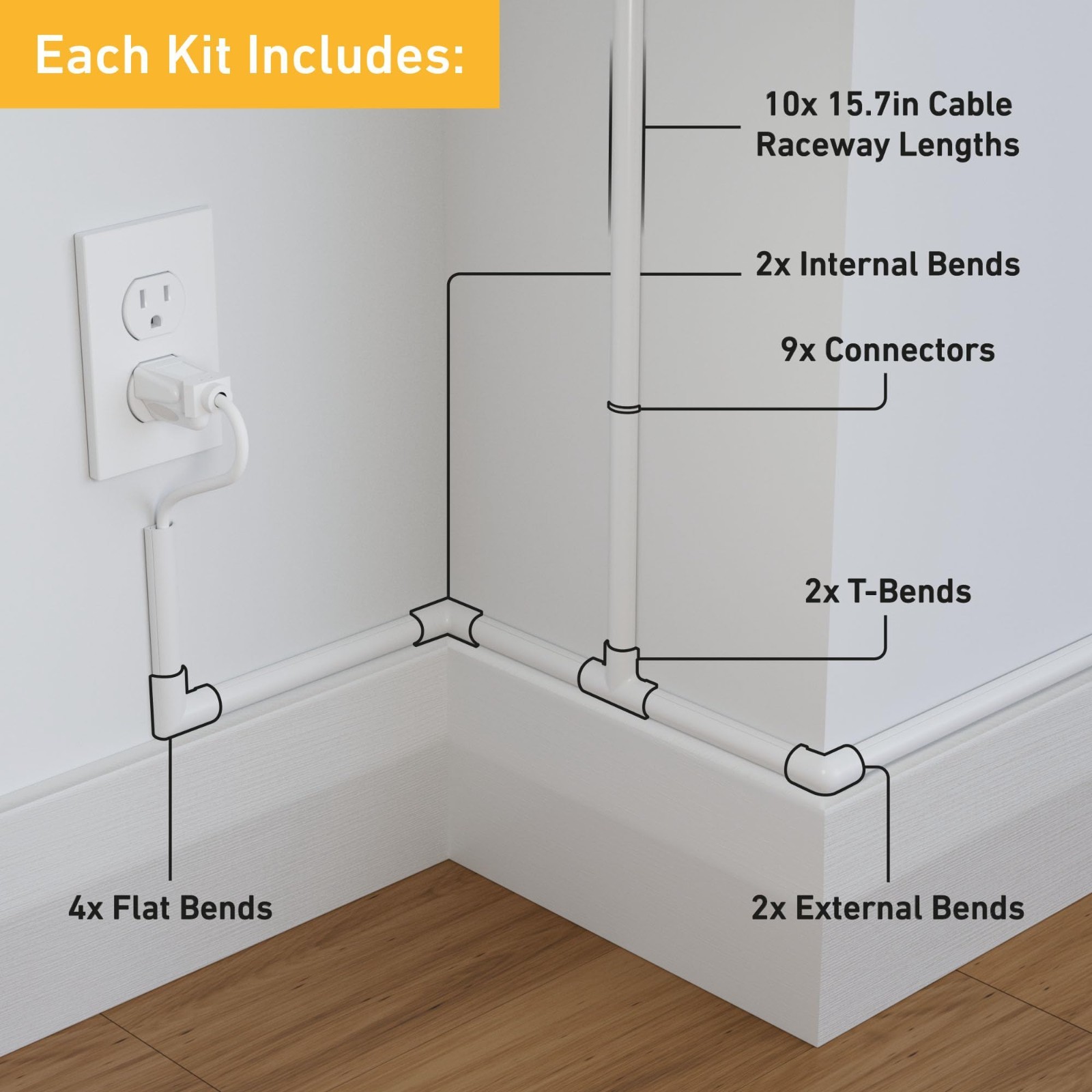 Cord Hider Cable Cover – Half Round Raceway for TV Wires, Paintable Adhesive Con