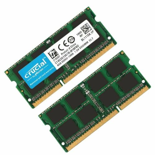 Crucial 8GB KIT 2X 4GB DDR3 1066MHz PC3 8500S Laptop 204Pin SODIMM Memory Ram