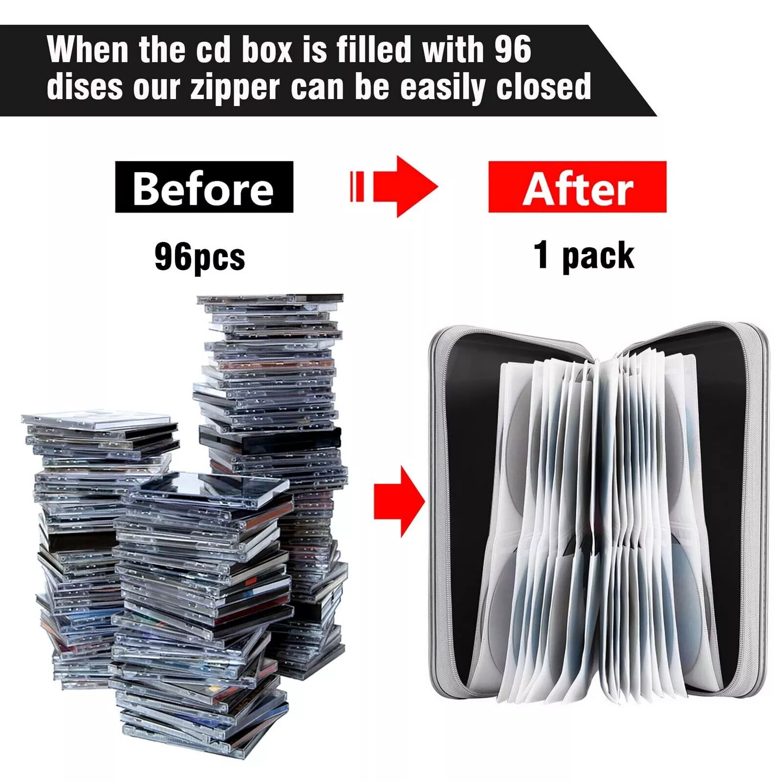 96 Disc CD Case Holder DVD Storage Wallet Bag Portable VCD Organizer Bag Black