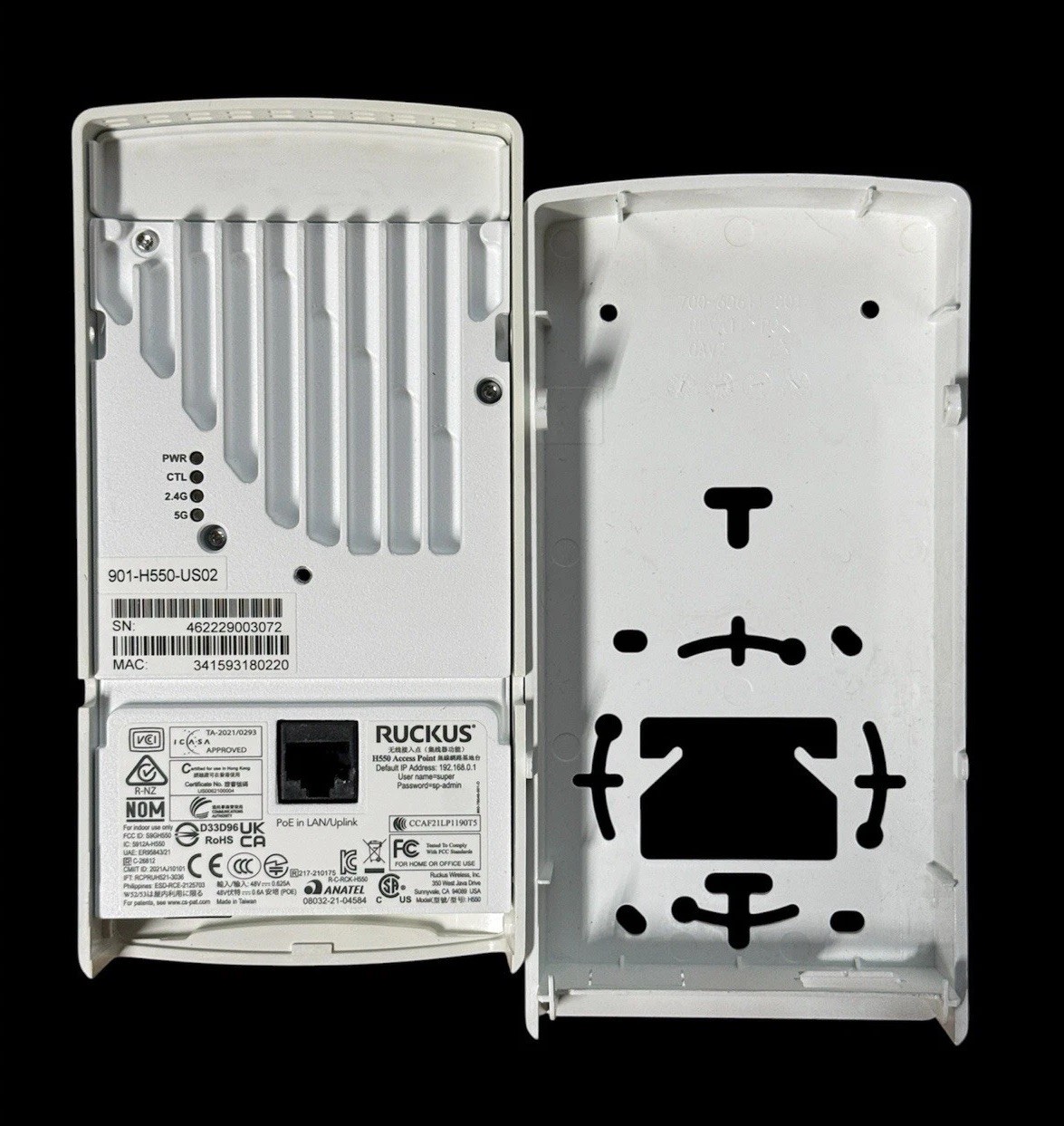 Ruckus H550 Wi-Fi 6 (802.11ax) Indoor Access Point White (901- H550) with rack