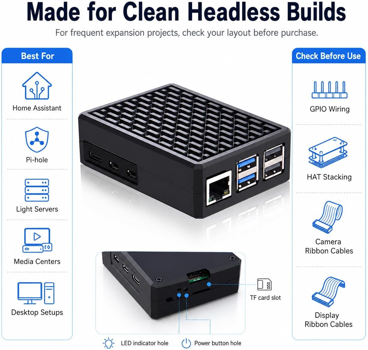 Aluminum Case for Raspberry Pi 5, Fanless Passive Cooling Metal Heatsink Case wi