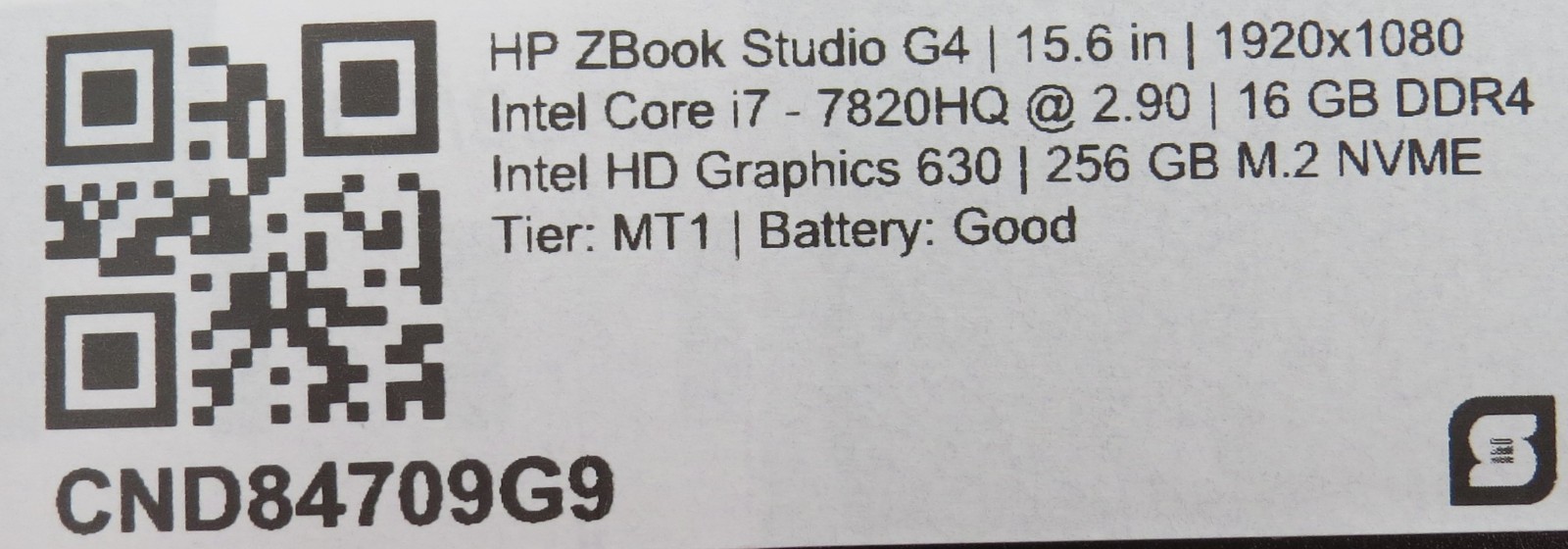 HP Zbook Studio G4 i7-7820HQ @ 2.9GHz 16GB DDR4 256GB m2 15″ No OS/AC
