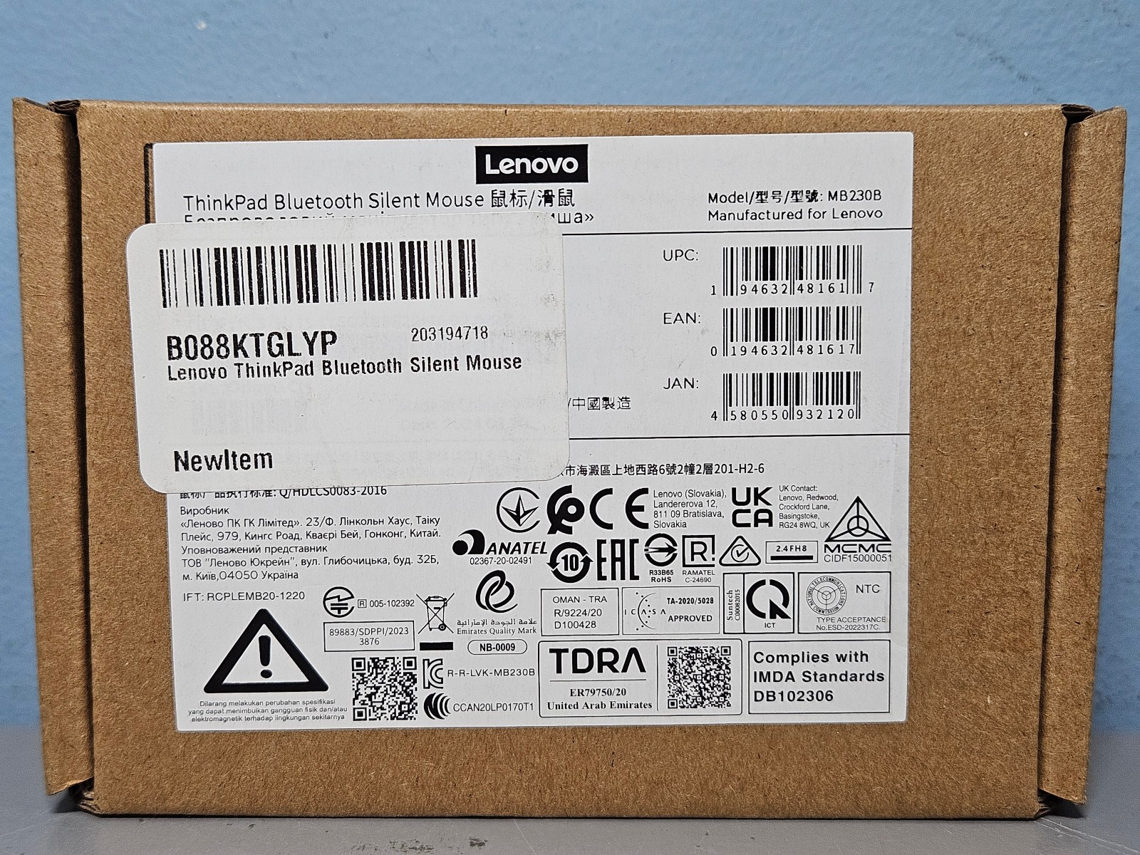 Lenovo Thinkpad Bluetooth Silent Mouse MB230B – New & Sealed