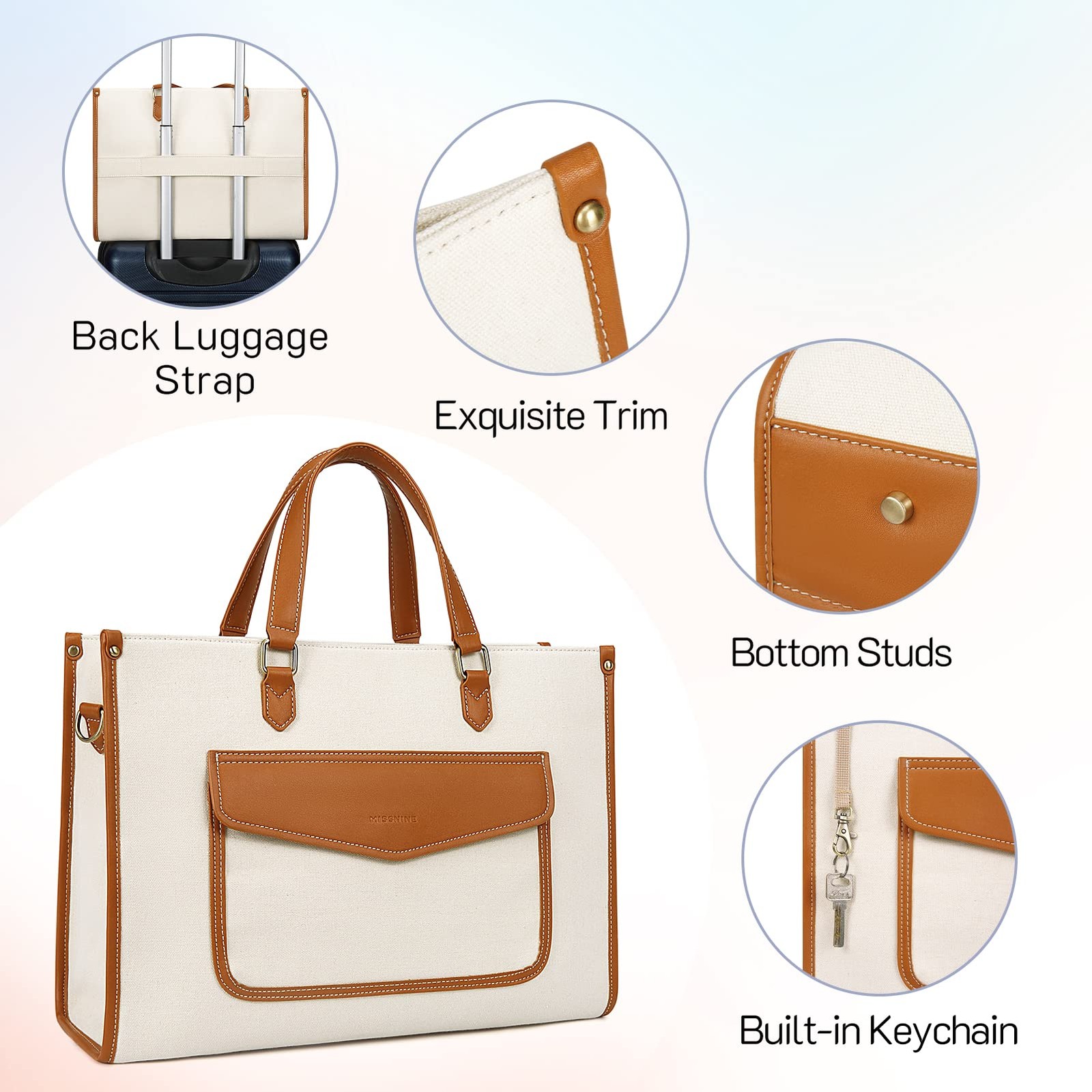 Missnine Tote Bag Canvas Laptop Bag for Women 15.6 inch Casual Work Bags with