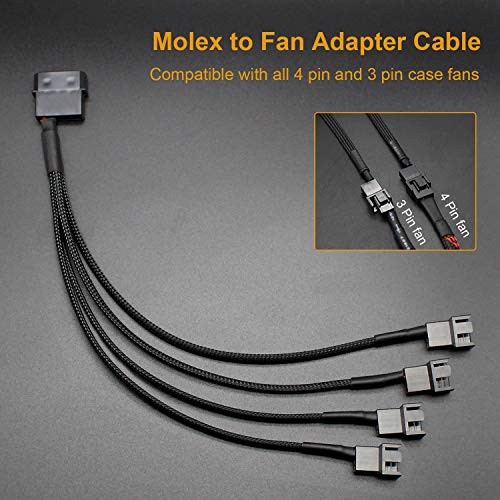Gavemi Molex to 4 Pin Fan Adapter for 3 Pin 4 Pin PC Case 12V Cooling Fans Mo…