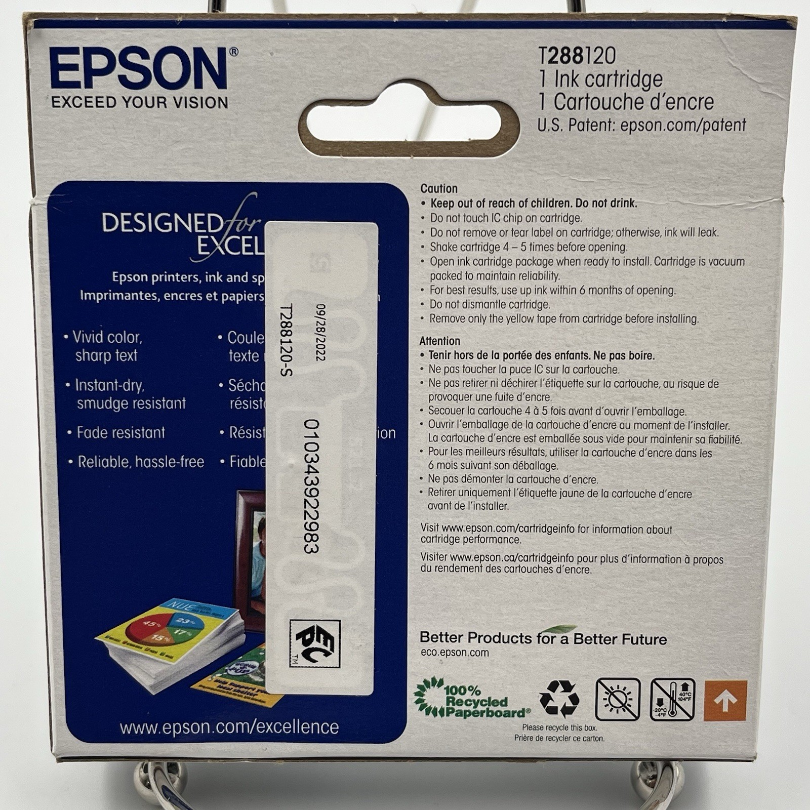2/pck Epson 288 DuraBrite Black Ink Cartridges, Pack Of 2, T288120, exp. 12-2023