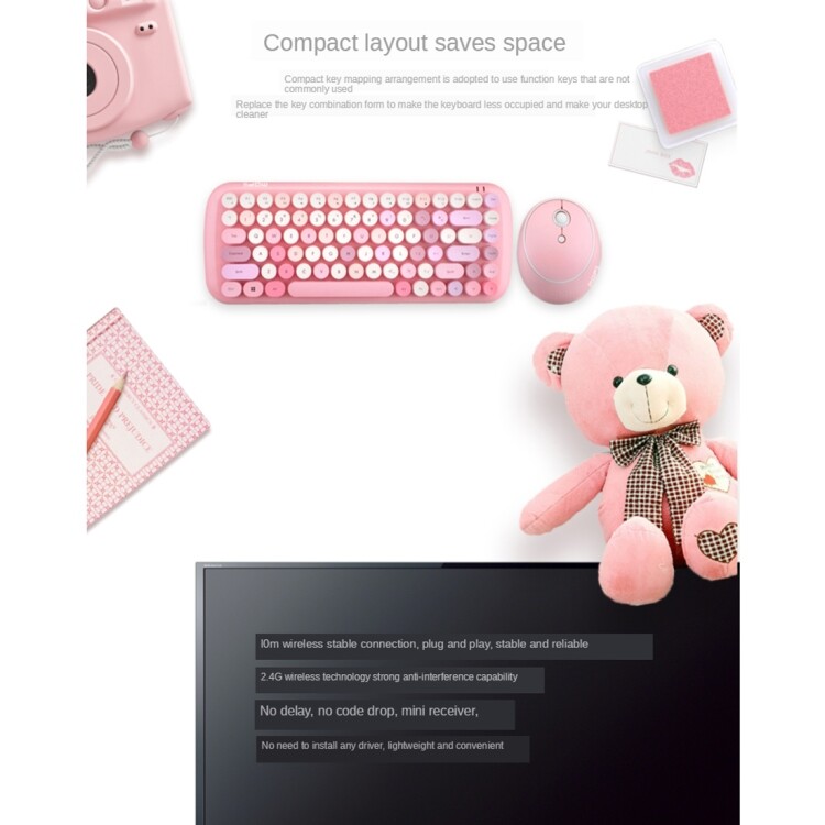 Mofii CANDY Keyboard Mouse Combo Wireless 2.4G Mixed Color 84Key Blue