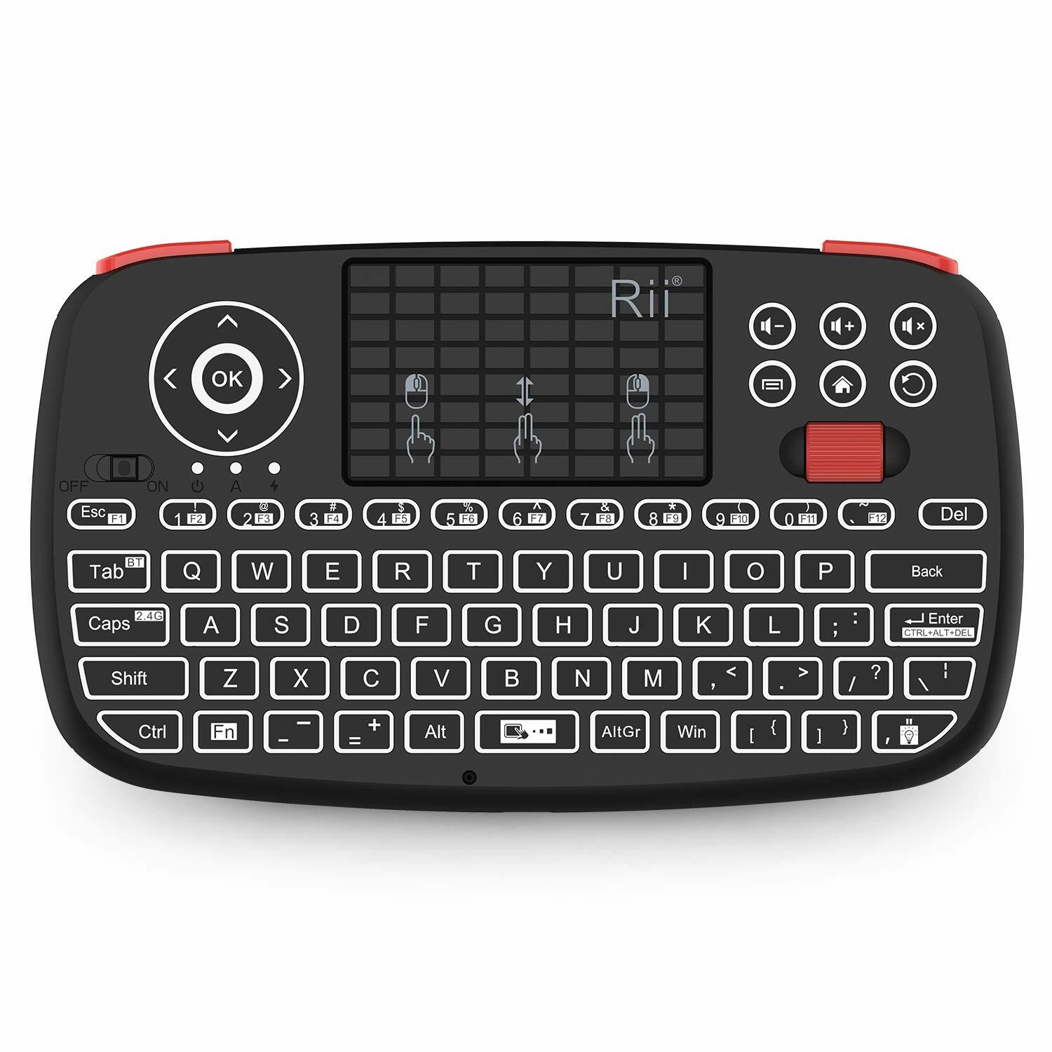 Rii i4 (Bluetooth + 2.4GHz) Blacklit Portable Mini Keyboard with Scroll wheel