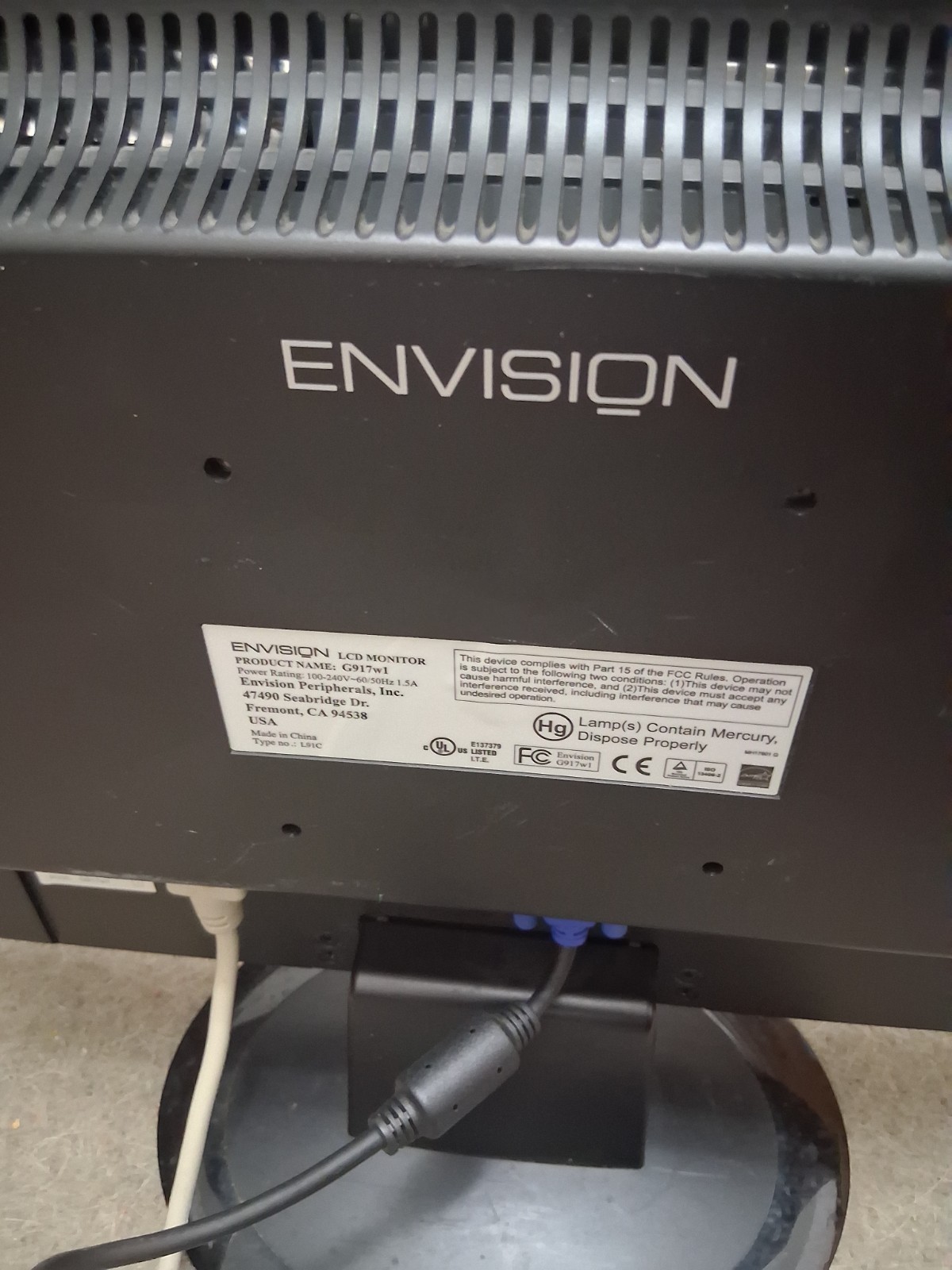 ENVISION PERIPHERALS G917W1 LCD WIDESCREEN CPU/GAME BLACK 19″ MONITOR + HOOKUPS!