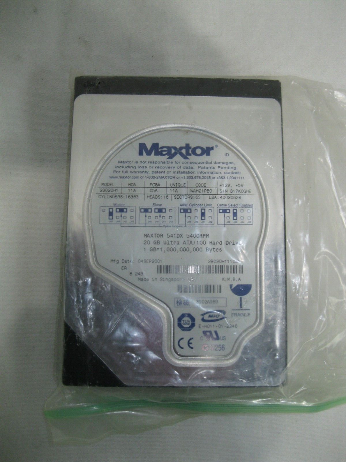 06P5312 – Maxtor 541DX 2B020H1 20.4GB OEM Replacement IDE Drive 10J1696