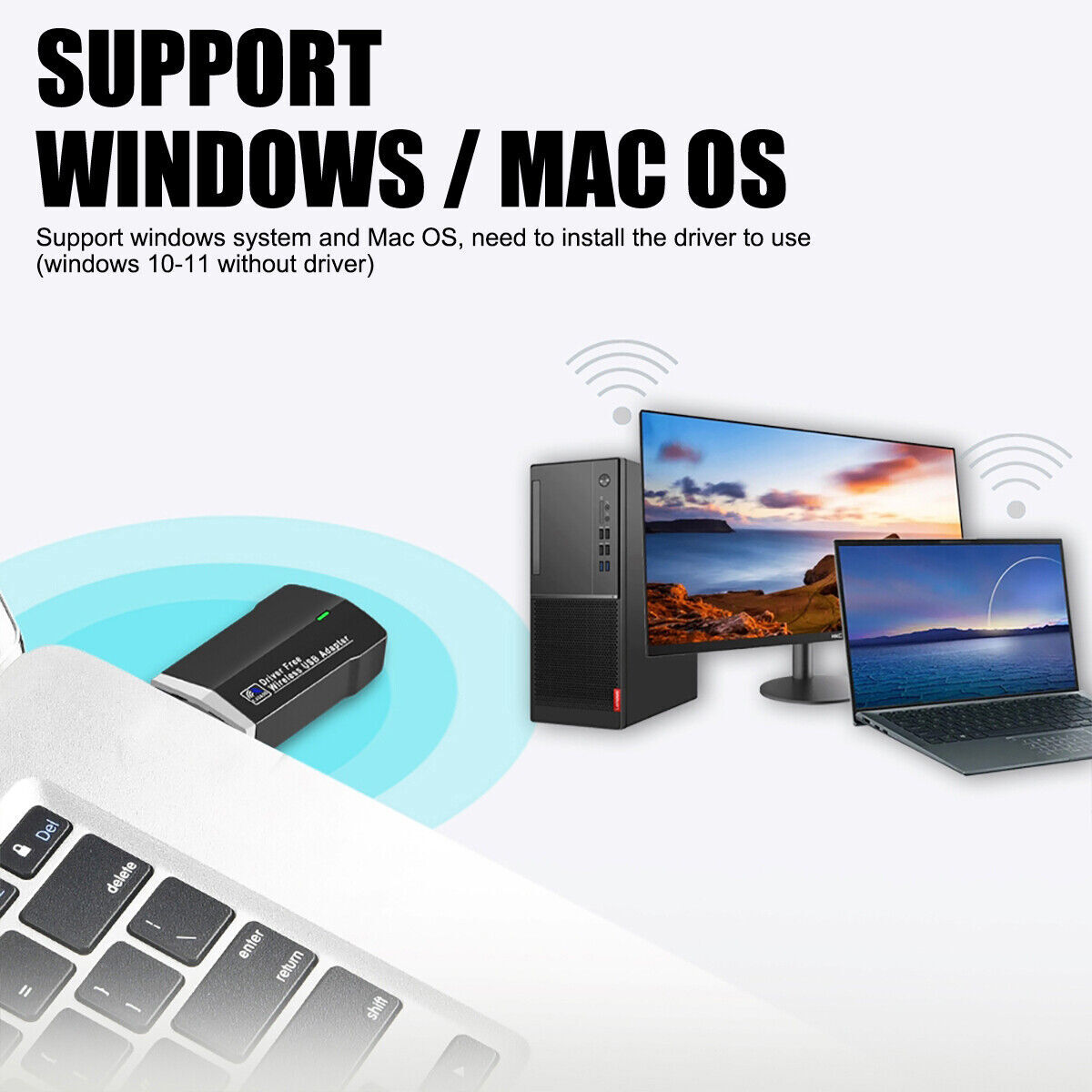 1300Mbps WiFi USB Wireless Network Receiver 2.4/5G Dual-Band Win10 11 Drive Free