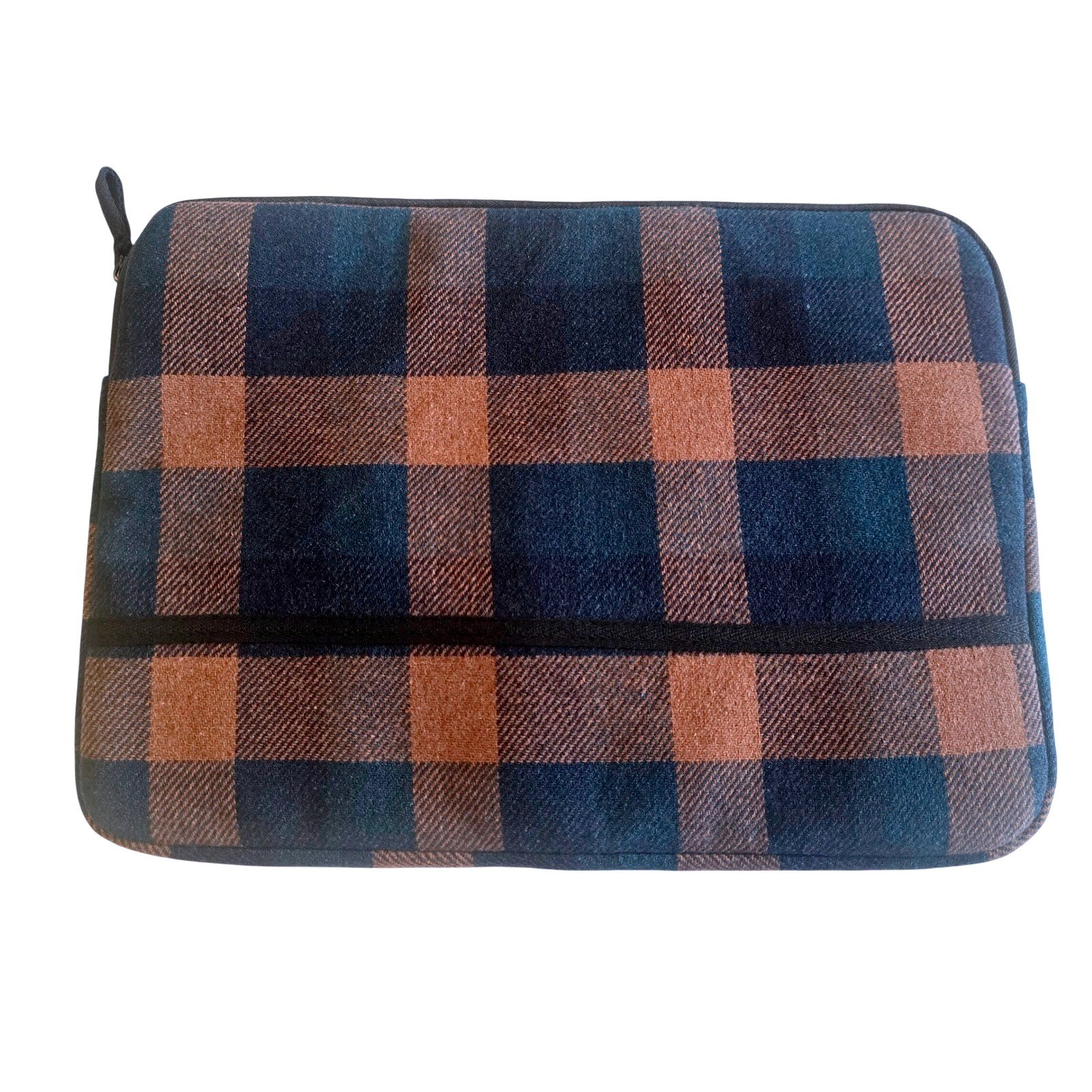 Plaid Laptop Sleeve Case Brown Navy Green Buffalo Check Padded 13.75×10 Inch