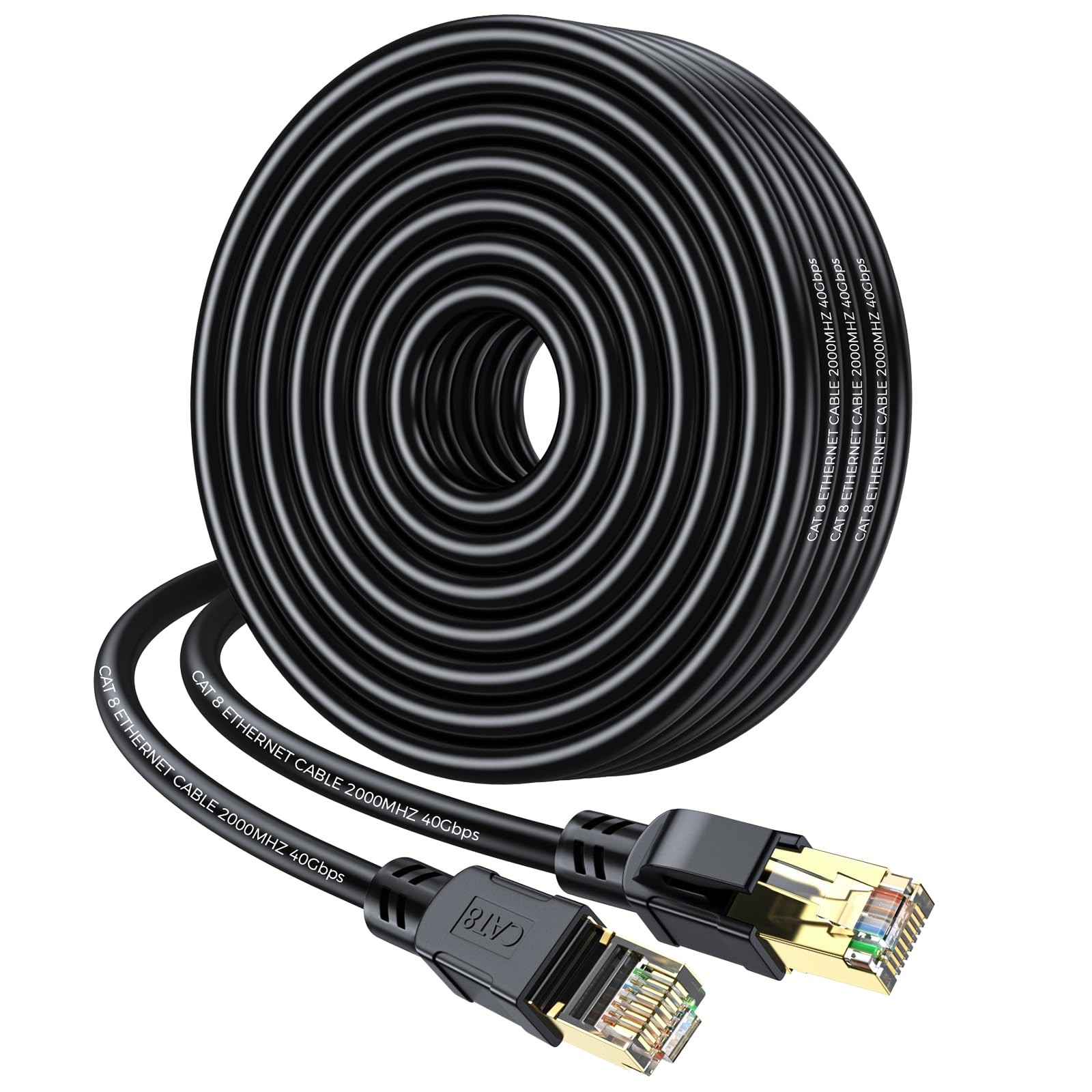 Cat 8 Ethernet Cable 50FT, High Speed Heavy Duty Network LAN Patch Cord 40Gbp…