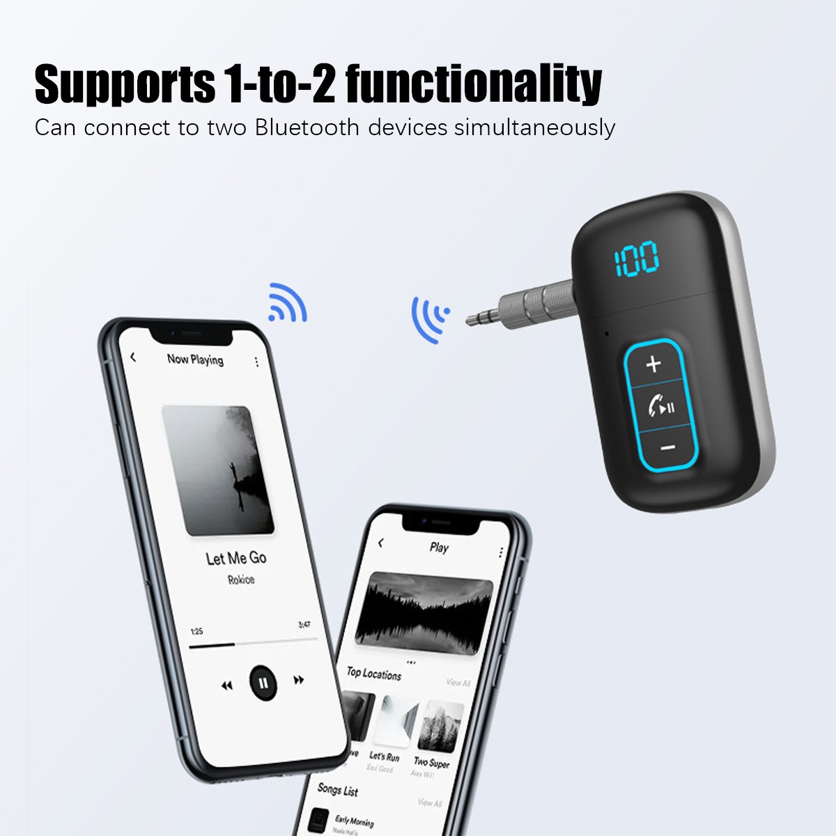 Bluetooth 5.3 Receiver Wireless Audio HiFi Music Adapter 3.5mm Jack AUX 1 To 2