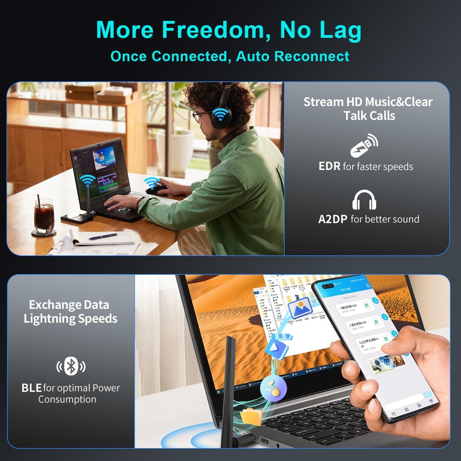 Long Range Bluetooth 5.4 USB Adapter for PC & Laptop – Enhanced Antenna, Windows