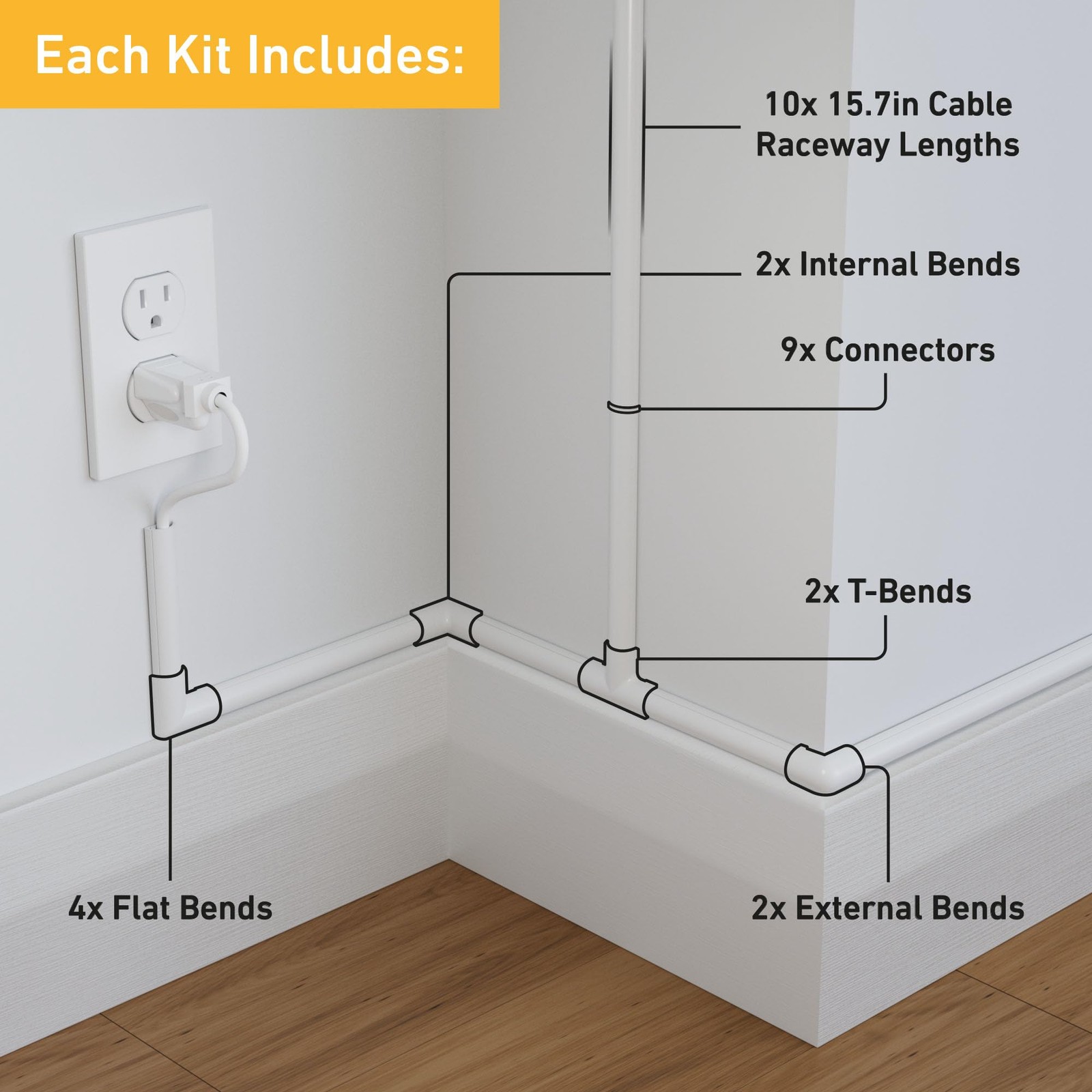 D-Line Half Round Cord Hider, Patented Cable 0.78in (W) x 0.39in (H), White