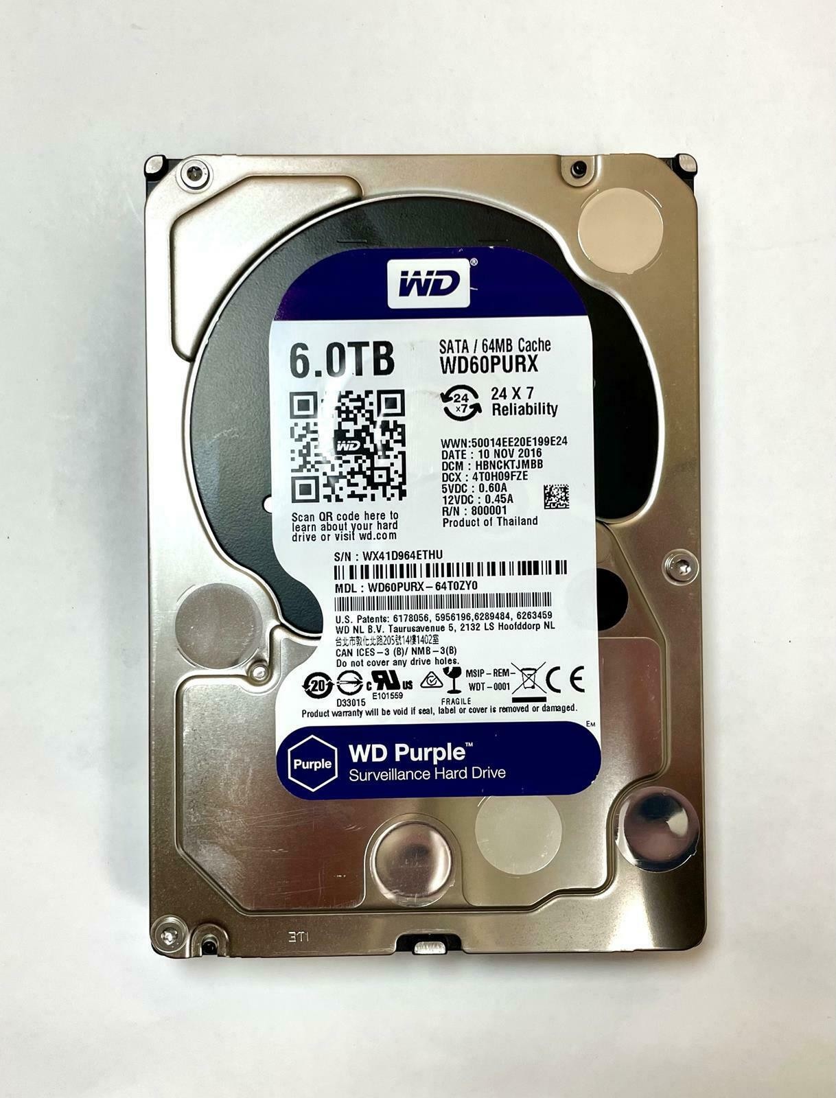 WESTERN DIGITAL WD60PURX-64T0ZY0 3.5″ 6TB Internal Surveillance SATA HDD
