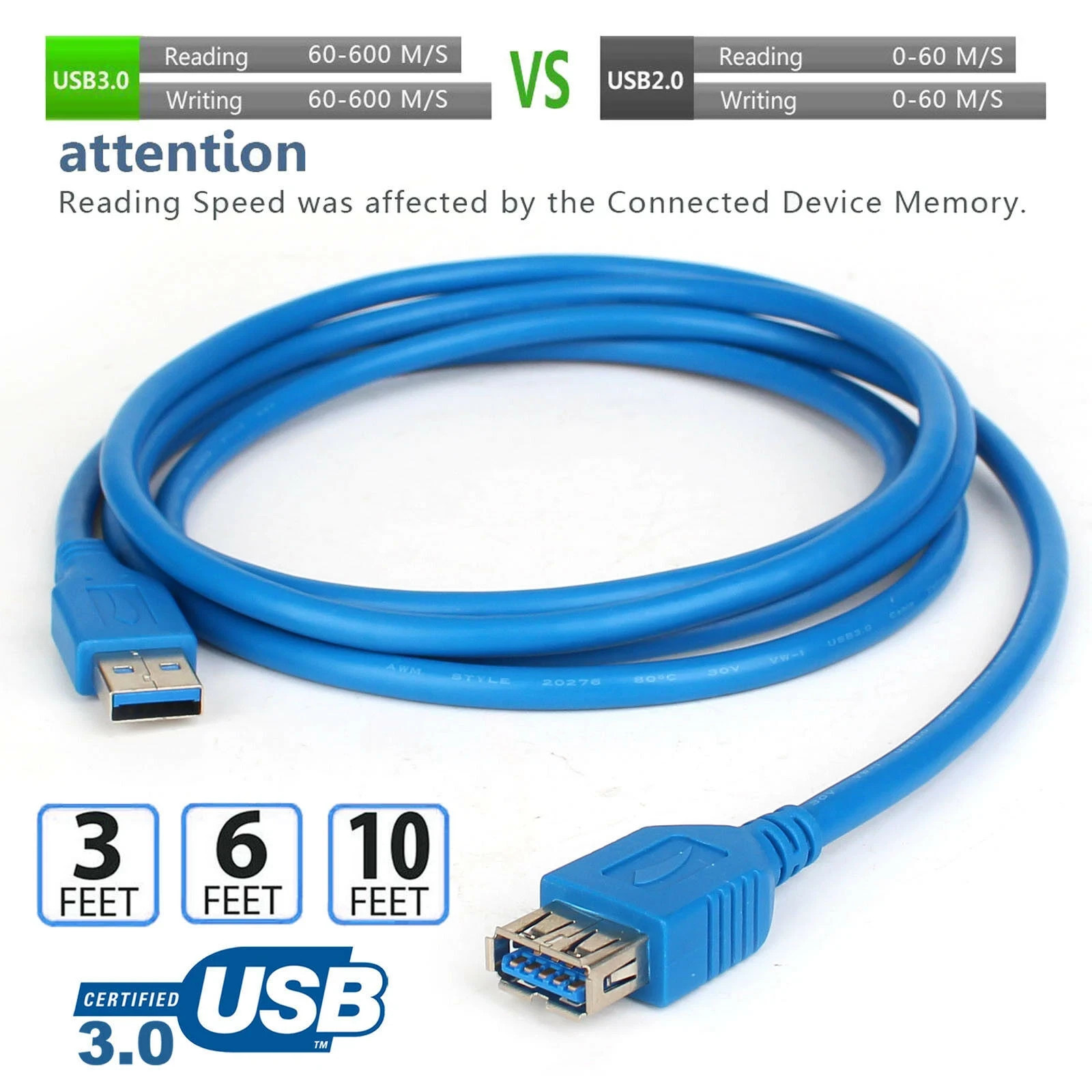 USB 2.0 3.0 Extension Extender Cable Cord USB A Male to Female 1-16FT HIGH SPEED