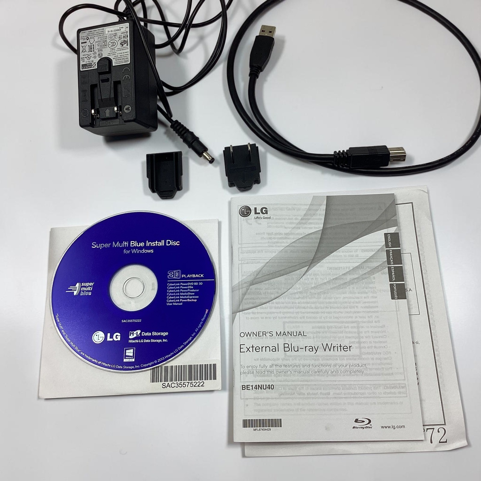 LG BE14NU40 External Blu-ray DVD Writer 14x USB 3.0 BDXL M-DISC Silver