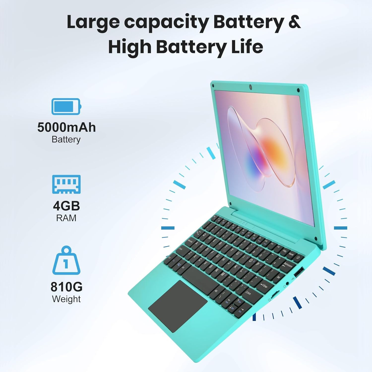 Mini Laptop 10.1 Inch Android 14, 4GB RAM, 128GB EMMC, Small Computer HD IPS Dis