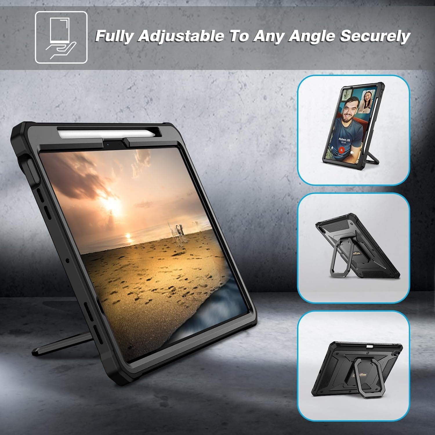 Shockproof Case for iPad Air 11-inch M2 (2024) Rotating Grip Stand Rugged Cover