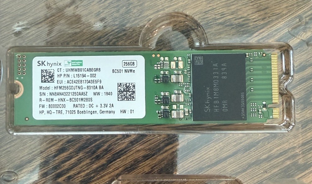 SK Hynix 256GB NVMe SSD, BC501 HFM256GDJTNG-8310A