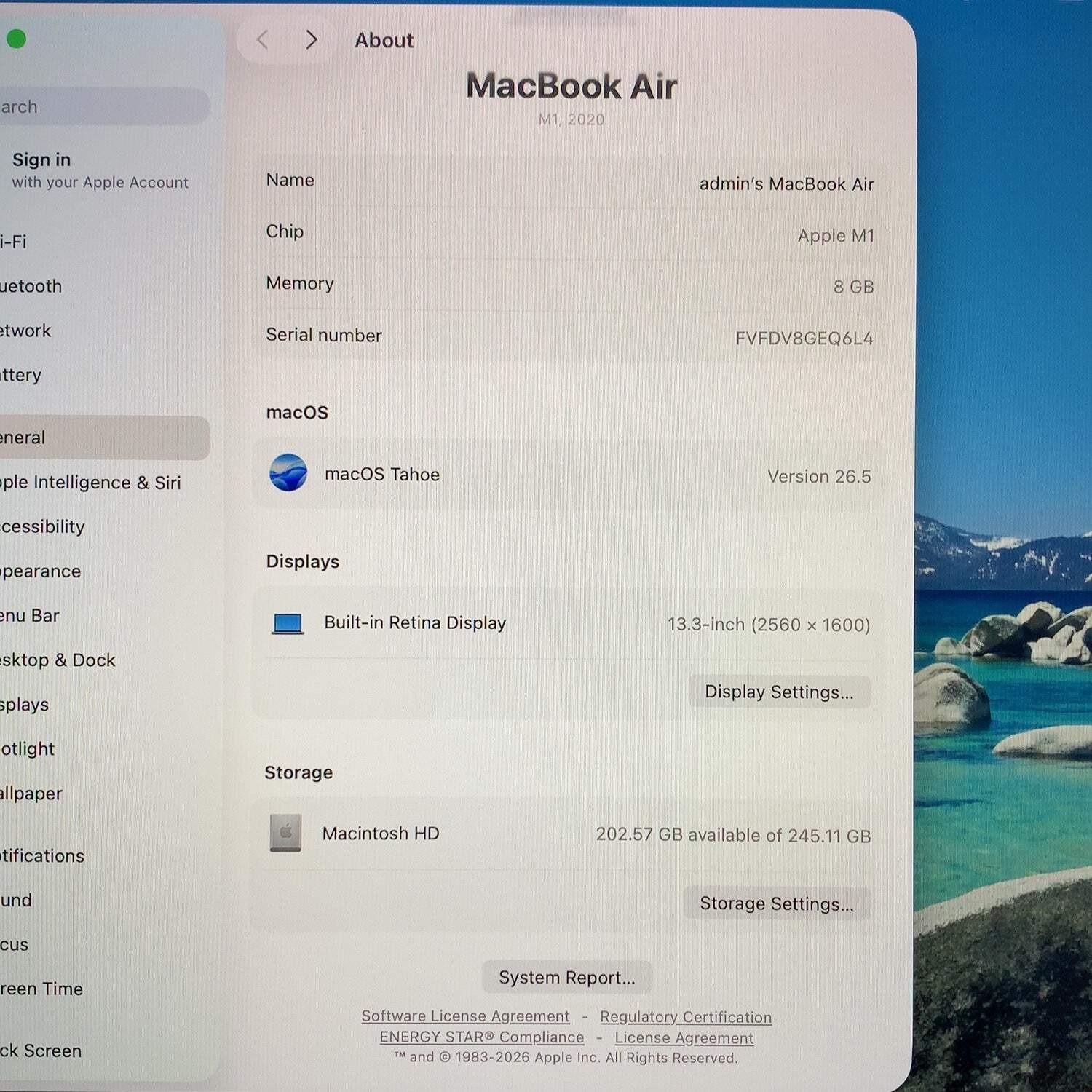 2020 Apple MacBook Air 13.3″ M1 7C GPU 3.2GHz 8GB RAM 256GB SSD MGN63LL/A
