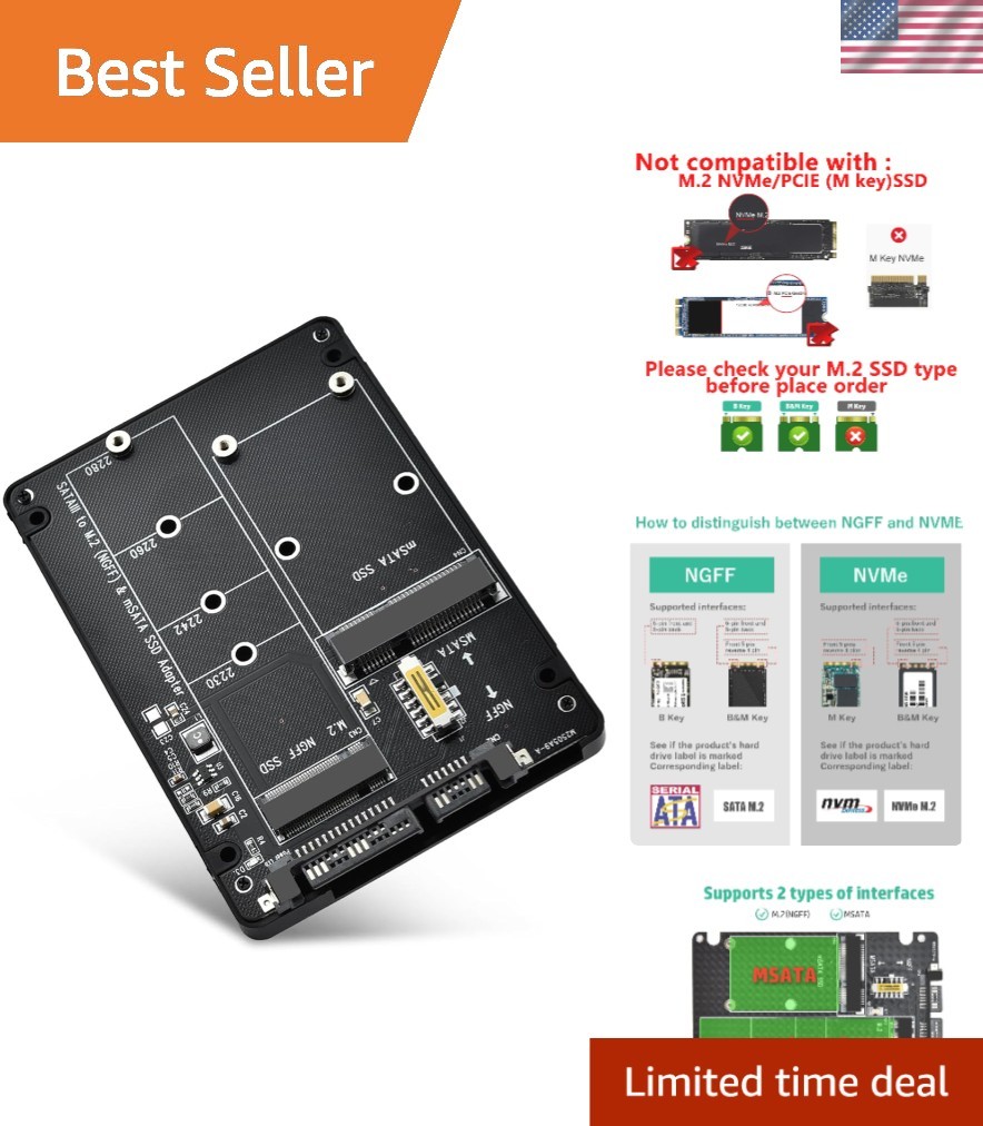M.2 to SATA Adapter – 2 in 1 Converter for MSATA/M.2 NGFF SSD to 2.5″ SATA II…