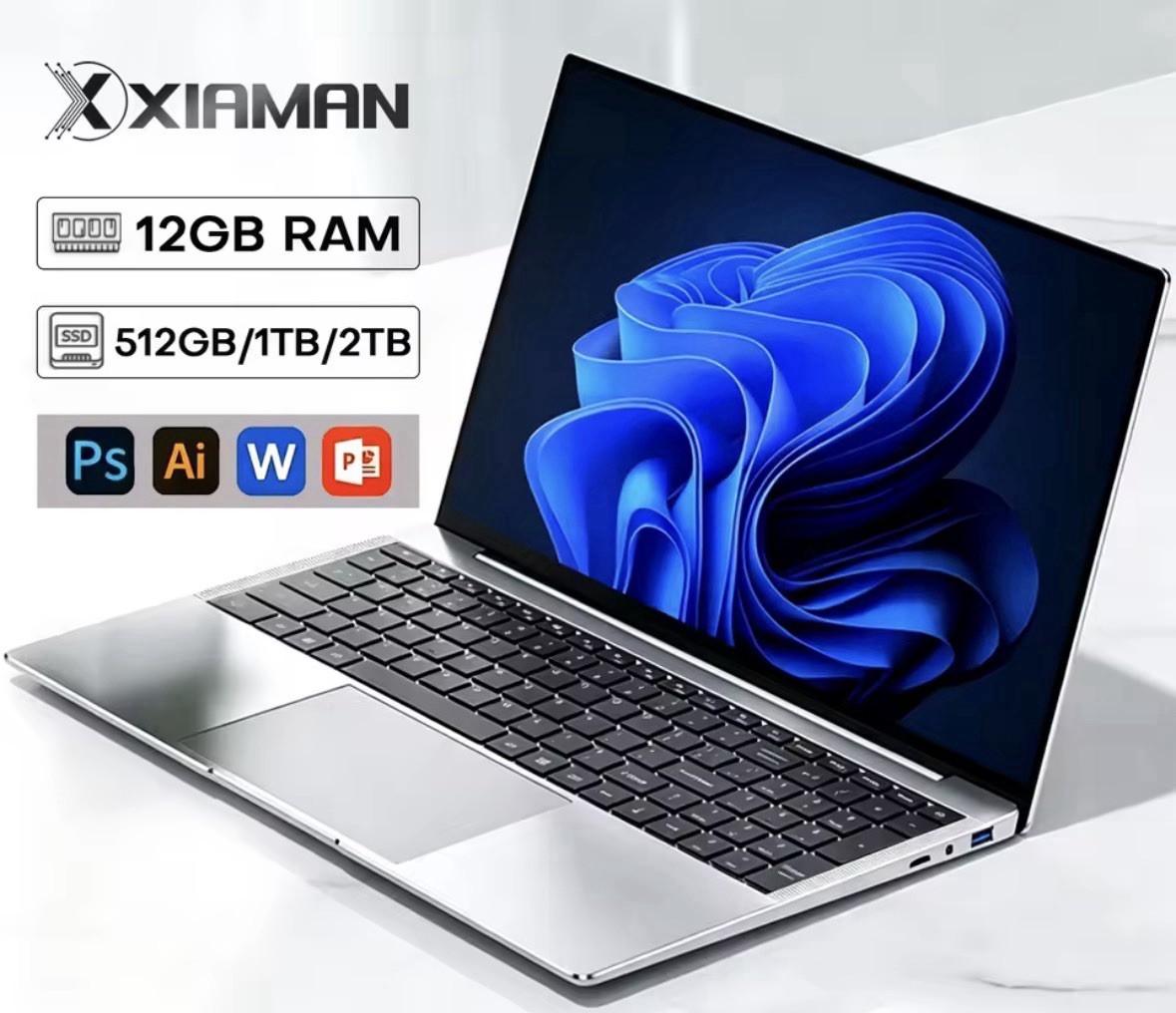 Xiaman 2026 Ultra Slim Laptop i7 12GB 512GB SSD 15.6″ FHD Win 11 Silver