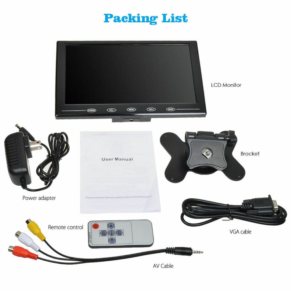 US-7” Portable Small Monitor HDMI LCD Screen for PC/TV/Security System VGA