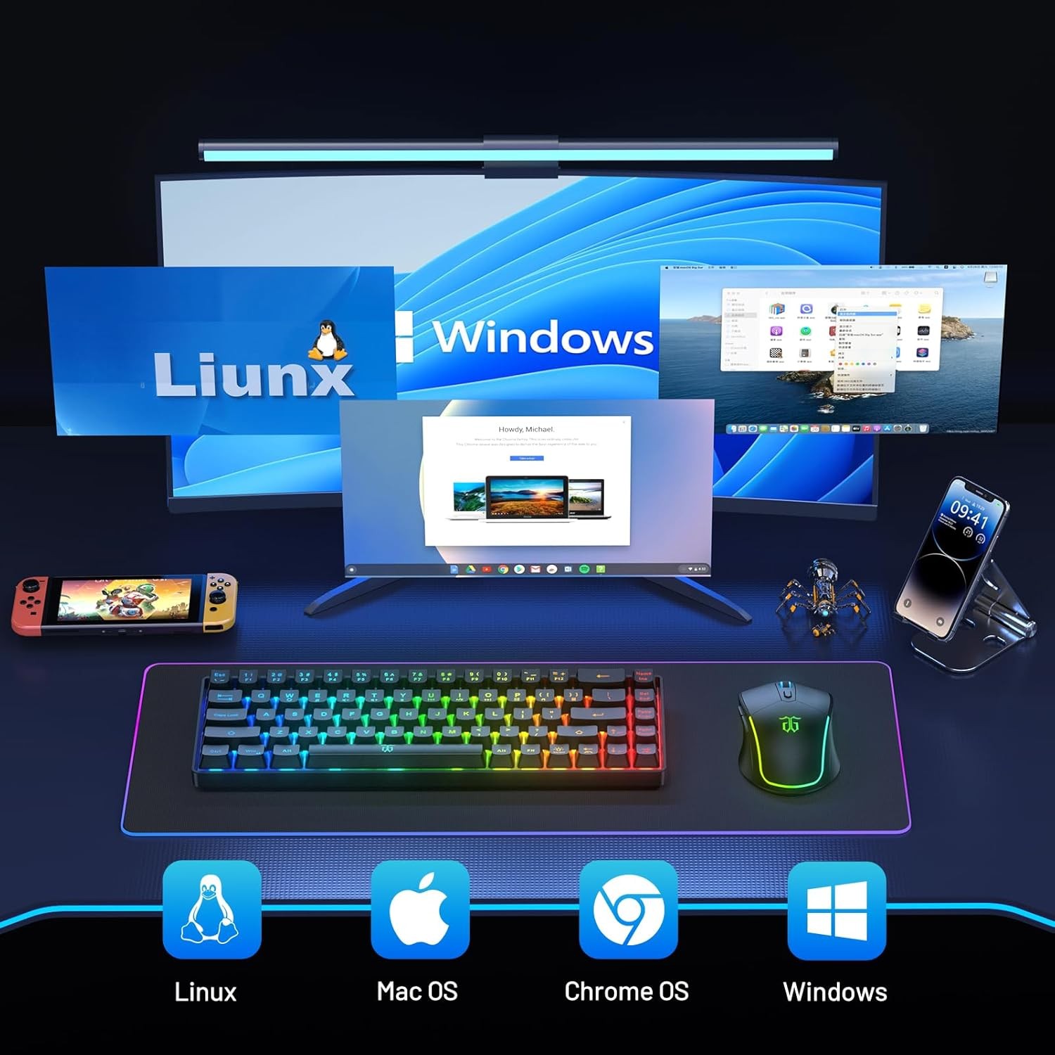 Snpurdiri 60% Wireless Gaming Keyboard & Mouse Combo, 68Key Backlit Rechargeable
