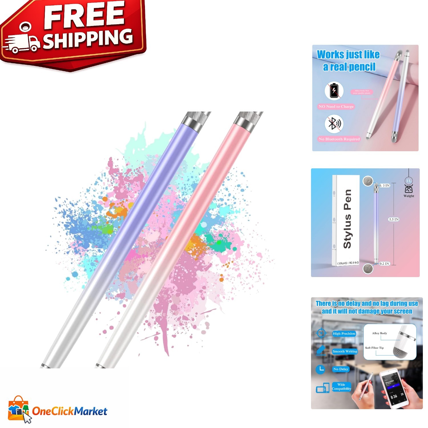 Colorful 2-Pack Stylus Pens for Touchscreens – Scratch-Resistant & Easy to Use