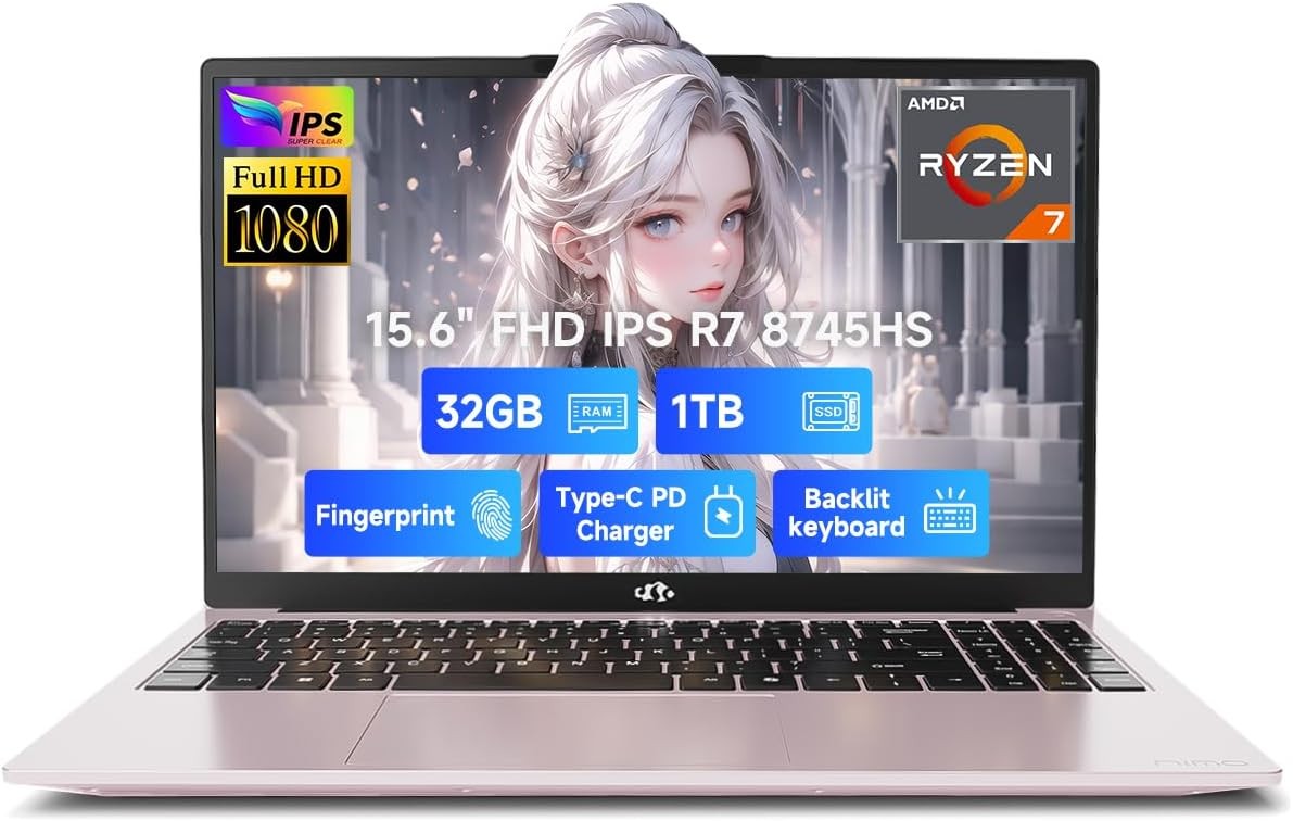 NIMO 15.6″ IPS FHD-Gaming-Laptop, AMD Ryzen 7 8745HS 32GB DDR5 RAM 1TB SSD 780M