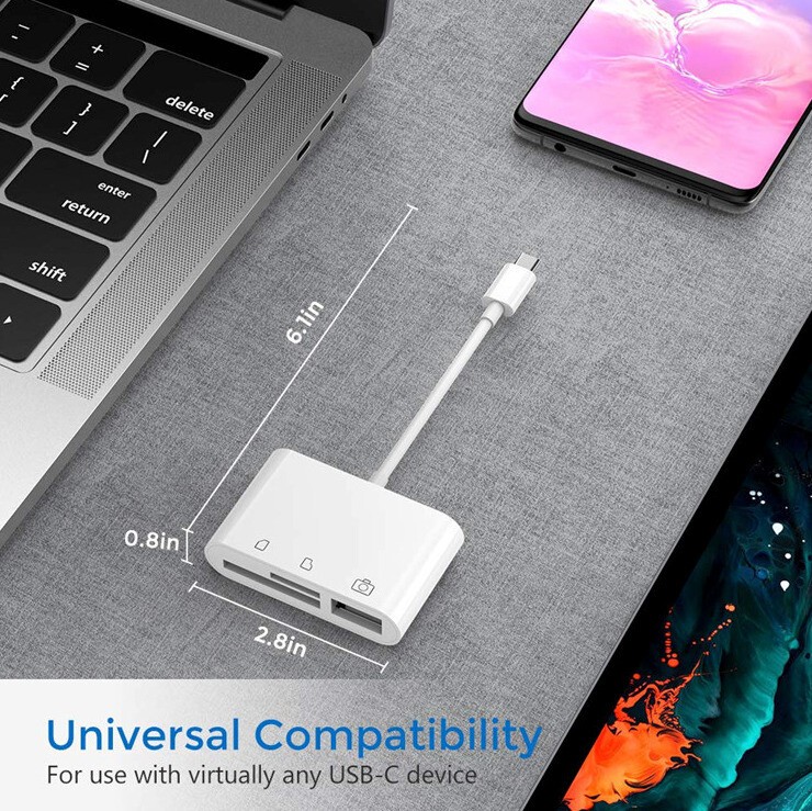 USB C to SD Card Reader, 3-in-1 Hub Converter, Micro SD TF Memory Type-C Adapter