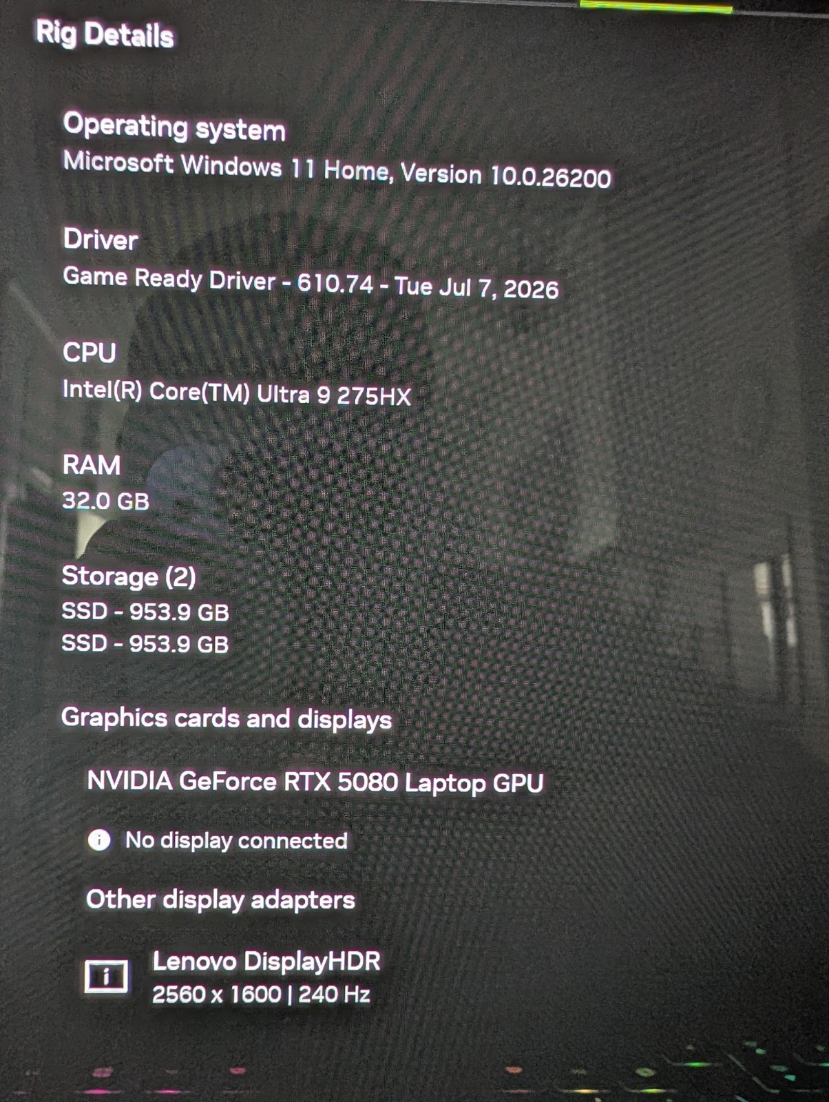 Lenovo Legion Pro 7i 16in Core Ultra 9 RTX 5080 32GB 2TB SSD W11H