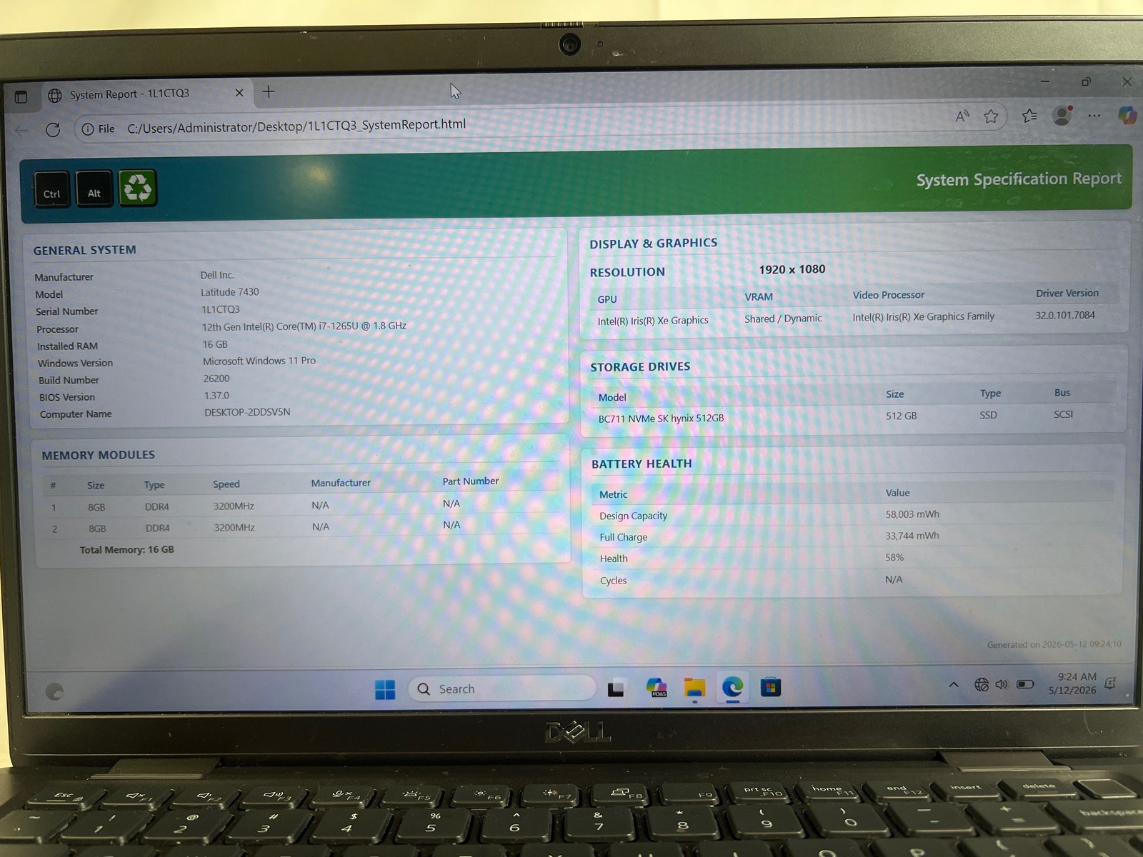 Dell Latitude 7430 i7-1265U 1.8GHz 16 GB 512GB SSD 14″