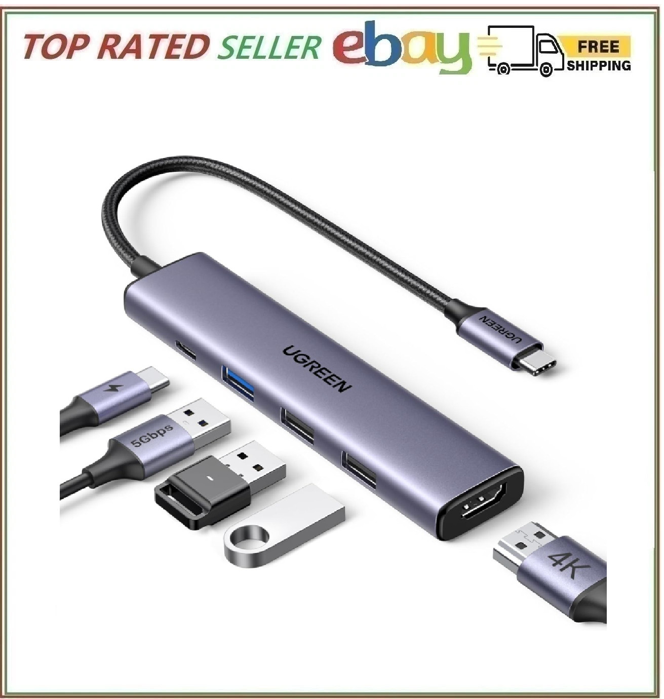 UGREEN USB C Hub 5 in 1 Multiport Adapter Revodok 105 4K HDMI, 100W Power Delive