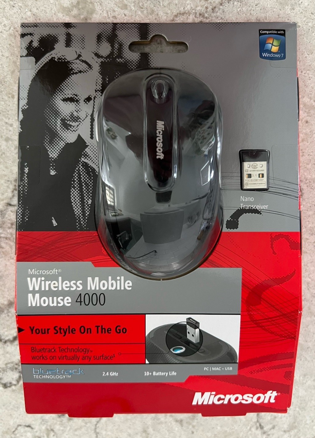 Microsoft Mobile 4000 Wireless BlueTrack Mouse 1383, 1447 Windows 7 Sealed NOS