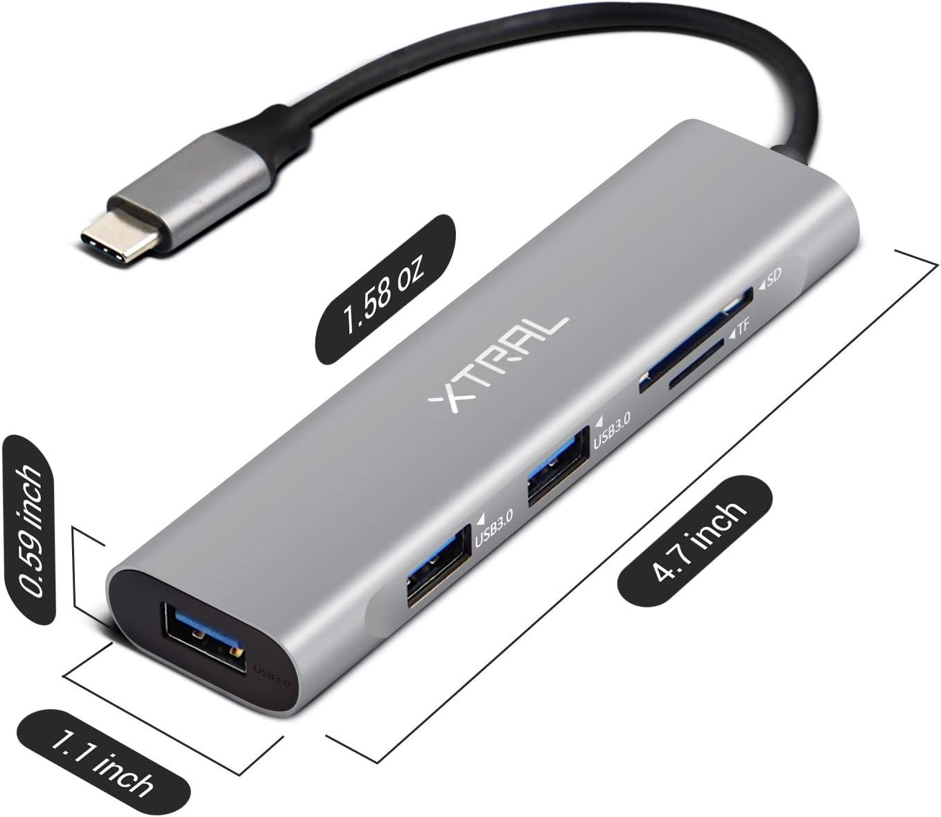 USB C Hub 3 USB 3.0 Ports SD TF Card Reader Dock XTRAL New