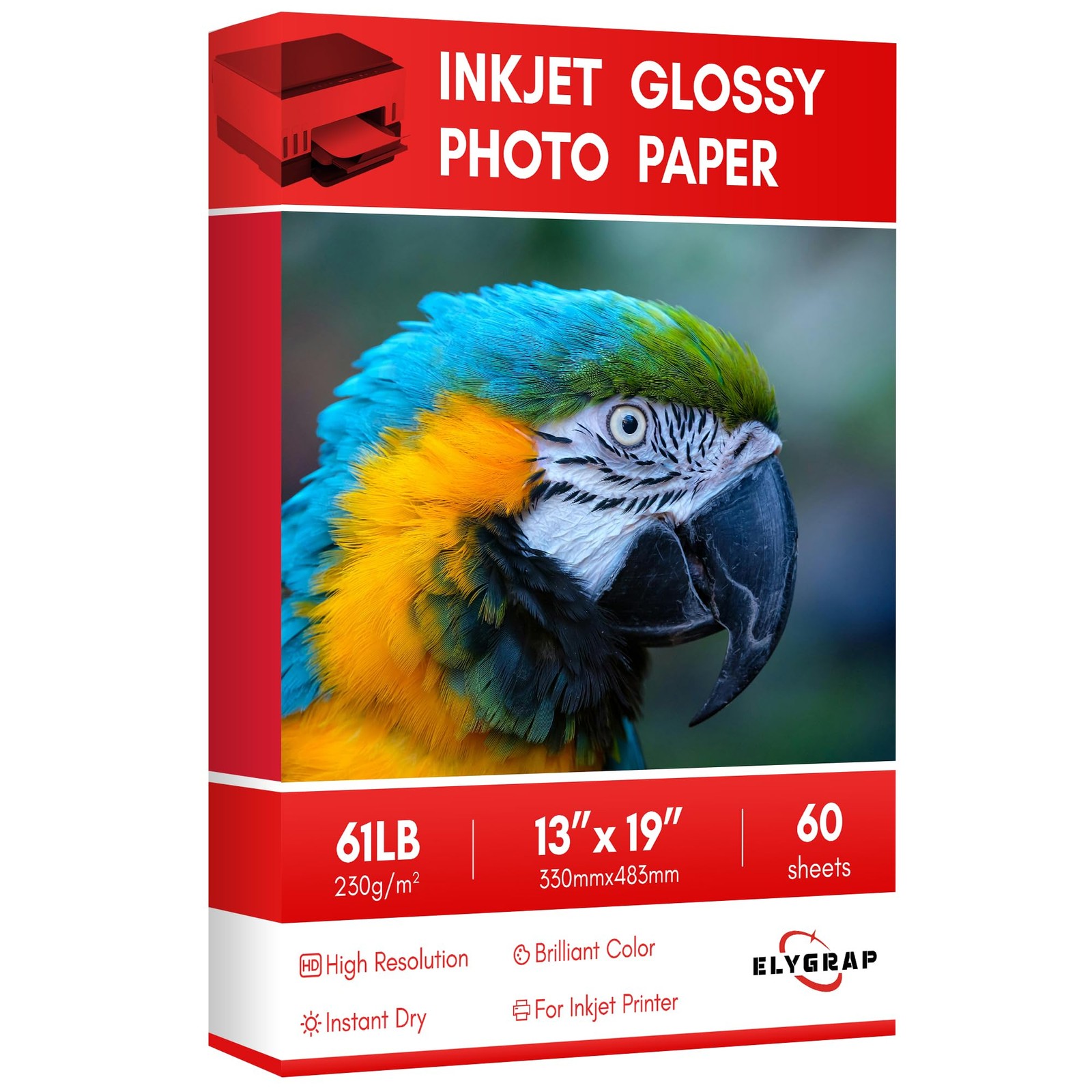 Glossy Inkjet Photo Paper 13×19 Inch 61lb Professional Dye Ink 60 Sheets