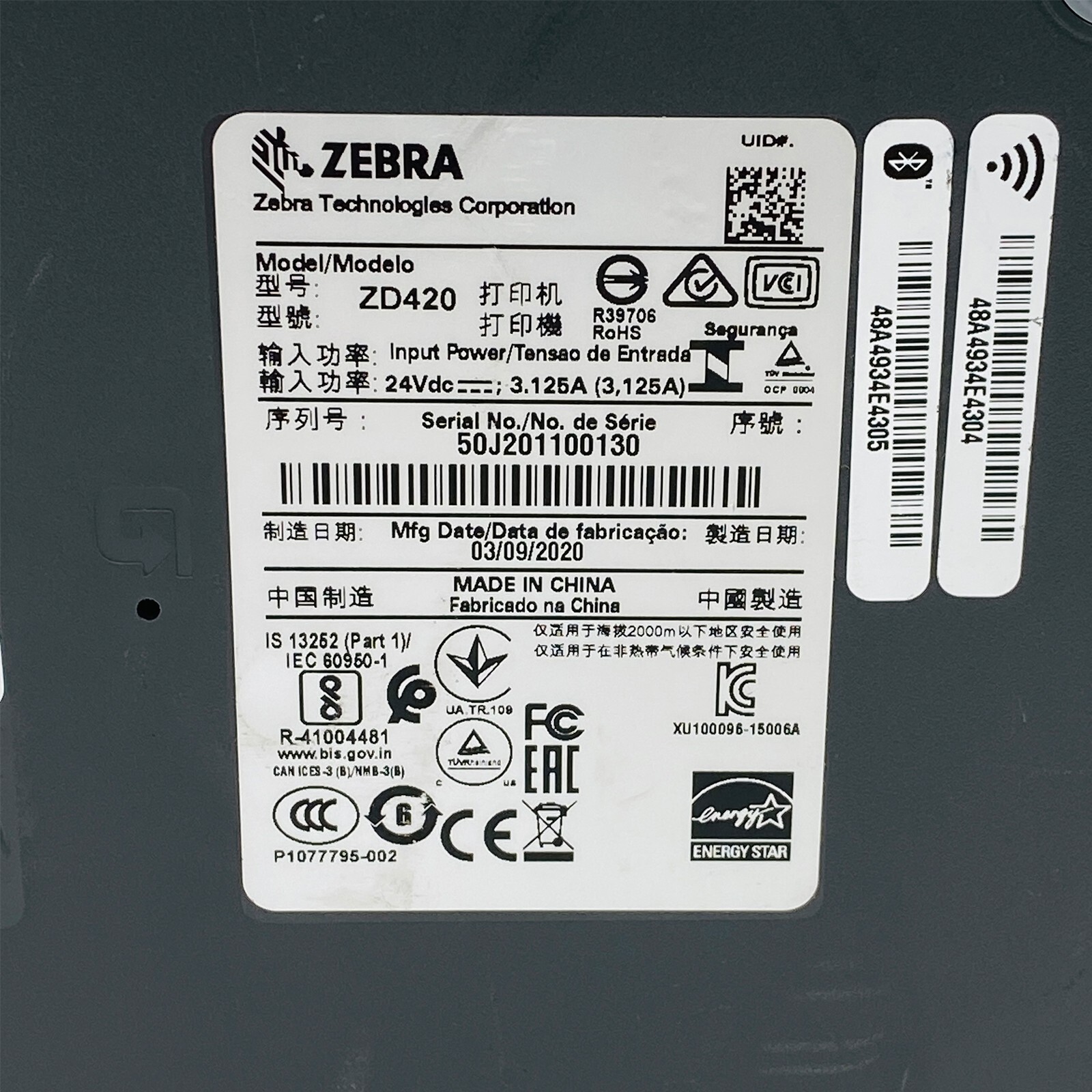 TESTED Zebra ZD420 Thermal Transfer Barcode Label Printer USB BT WiFi 300 dpi