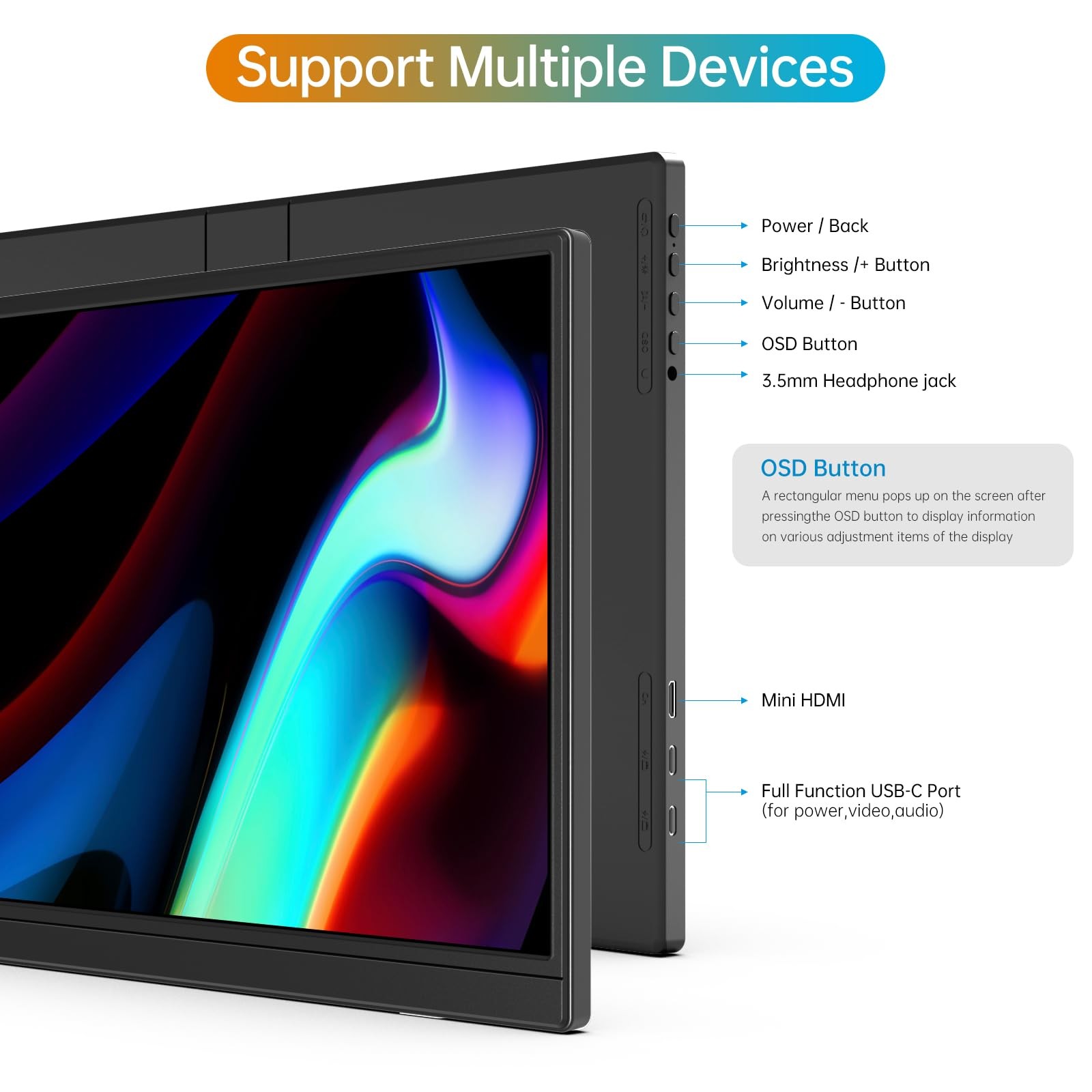 Portable Monitor 16.0inch FHD 1920 * 1200P USB C HDMI Ultra-Slim IPS Travel D…