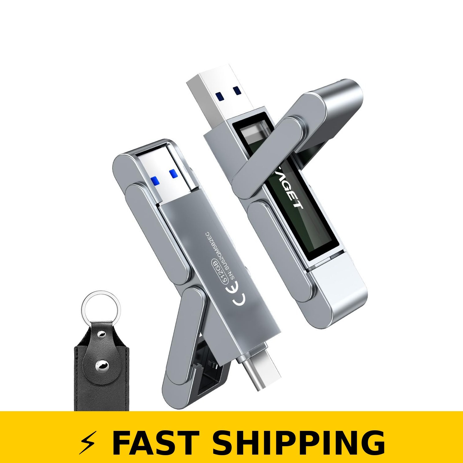 EAGET 512GB USB Flash Drive, USB-C & USB 3.2, 560MB/s, Metal Body