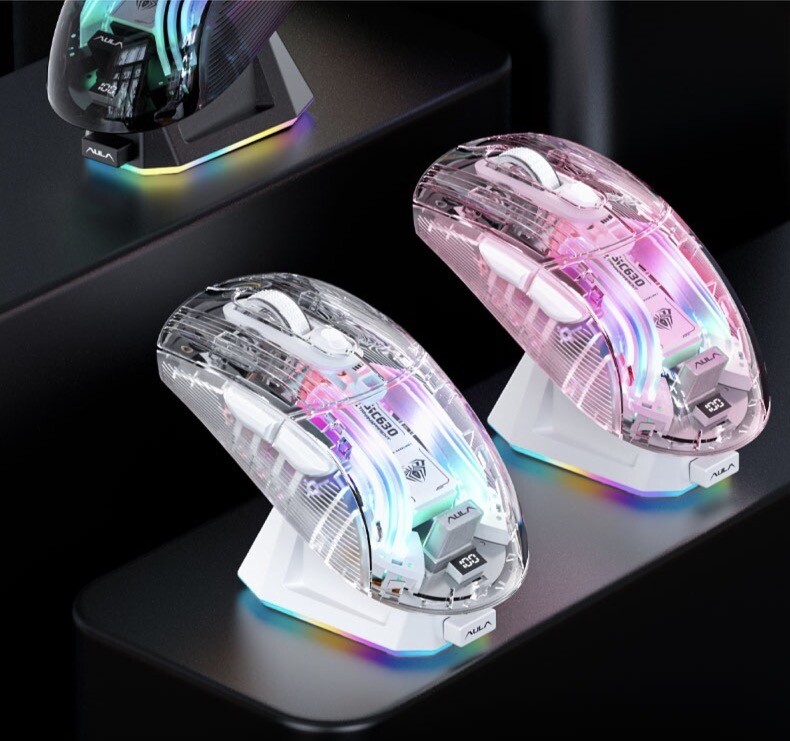 AULA SC630 Transparent Gaming Mouse – Tri-Mode Connectivity with Cool Backlight